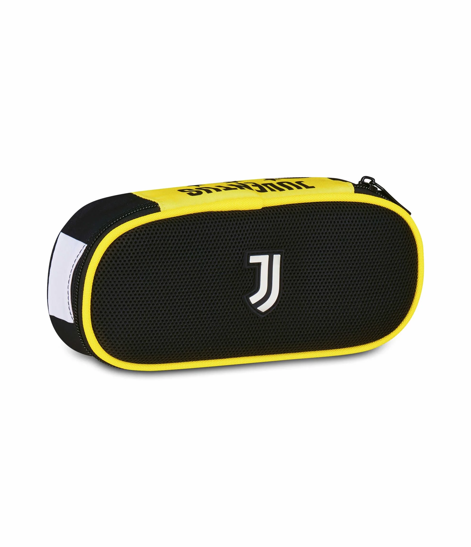 Seven Juventus Piórnik szkolny Round Plus, czarny, owalny piórnik z gumkami i kieszenią, na długopisy, ołówki i akcesoria, do szkoły średniej i wyższej, dla dzieci, piłki nożnej, czarny, nowoczesny