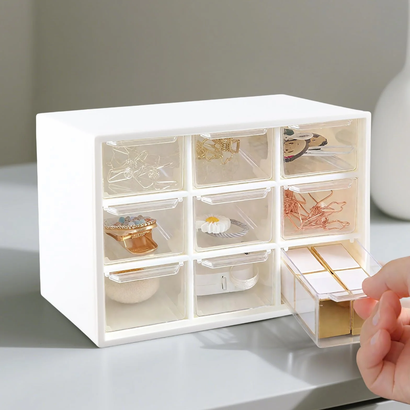 6 sztuk pude?ek do majsterkowania z 9 szufladami, 18 x 12 x 10 cm, ma?e pude?ko z szufladami, bia?e, organizery na biurko, z 9 szufladami