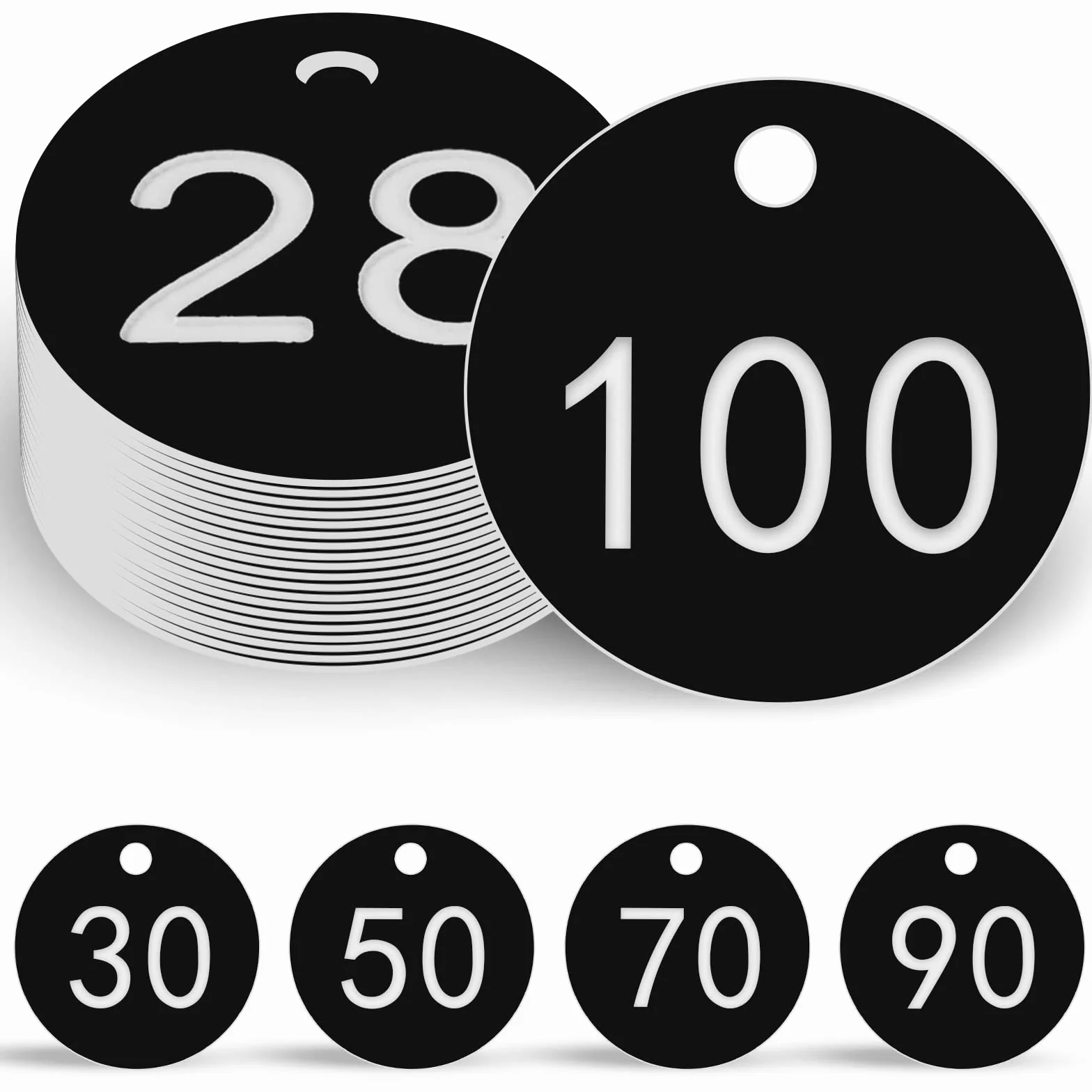 OFFCUP Numerowane etykiety z numerami, czarne plastikowe etykiety identyfikacyjne do szafek w hotelach, pubach i spa (1-100)