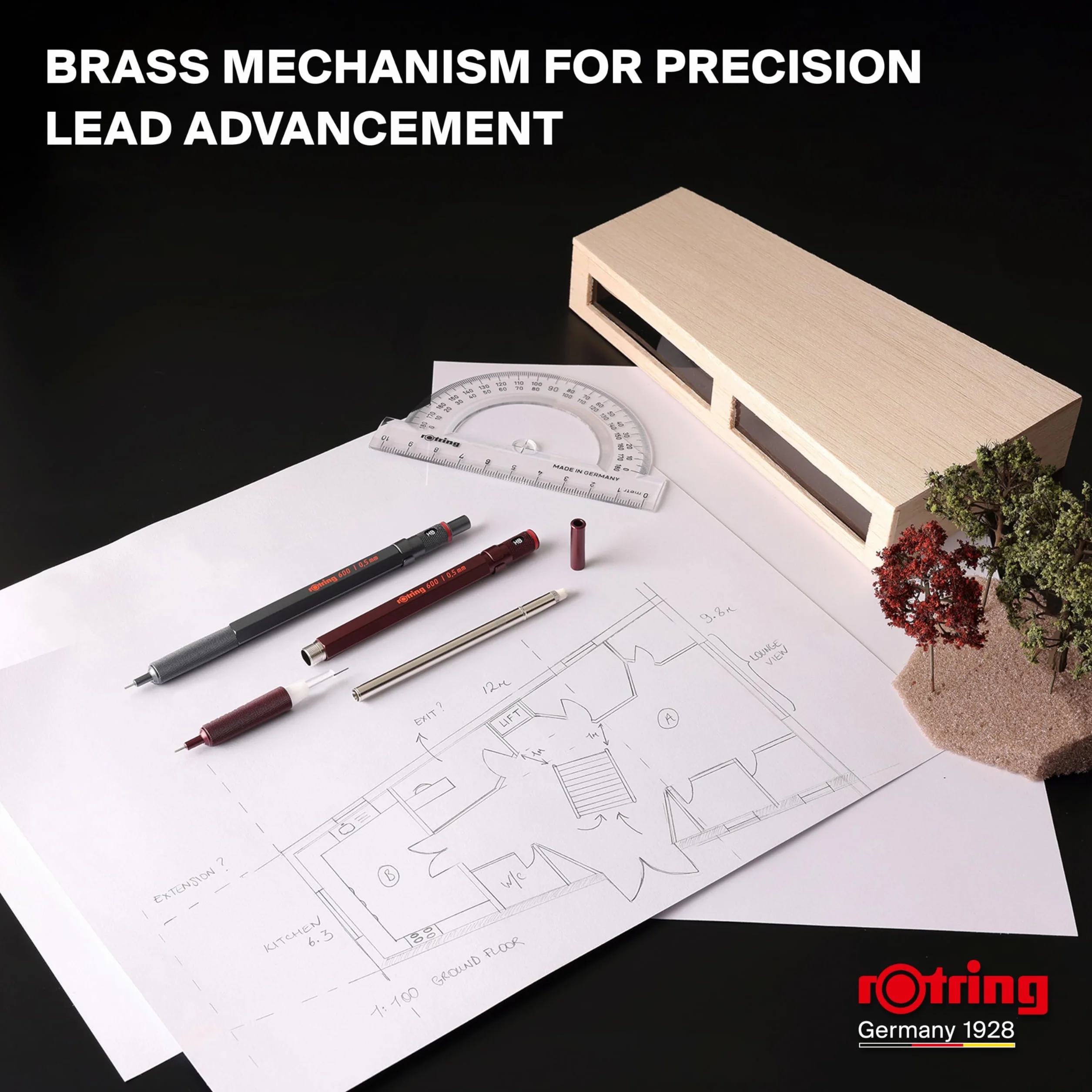 rOtring 600 Ołówek automatyczny | Grafit HB, 0,5 mm | Ołówek w całkowicie metalowej obudowie z wysuwanym wkładem grafitowym | Chocolate Truffle | Antypoślizgowy uchwyt i sześciokątny korpus