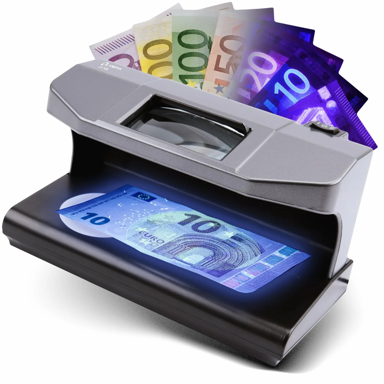 OLYMPIA UV 588 tester banknotów z czujnikiem magnetycznym i testem znaku wodnego, 2 x 3 W, UV LED