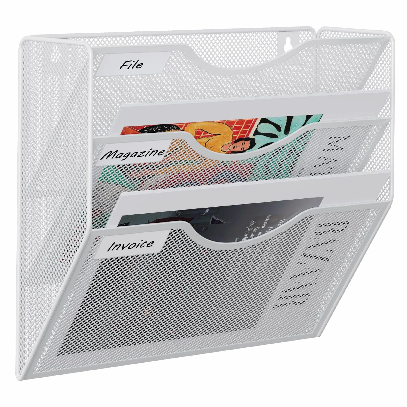 EasyPAG Uchwyt Ścienny na Dokumenty A4 3 Przedziały Metal Siatka,Wiszący Organizer na Dokumenty,Ścienny Stojak na Pocztę,Przechowywanie Czasopism do Biura & Domu,Biały
