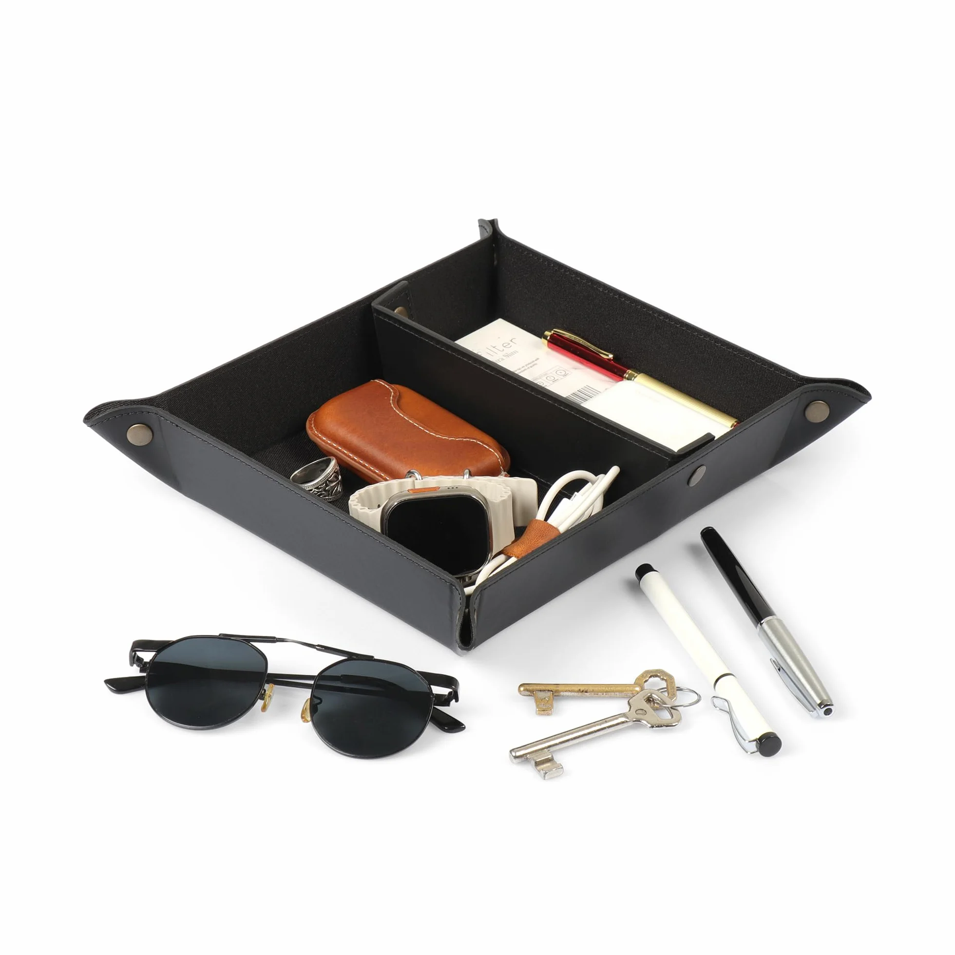 LONDO OTTO391 organizer na tacę, skórzany, czarna podszewka, 7,87 x 9,44 x 1,96 cm