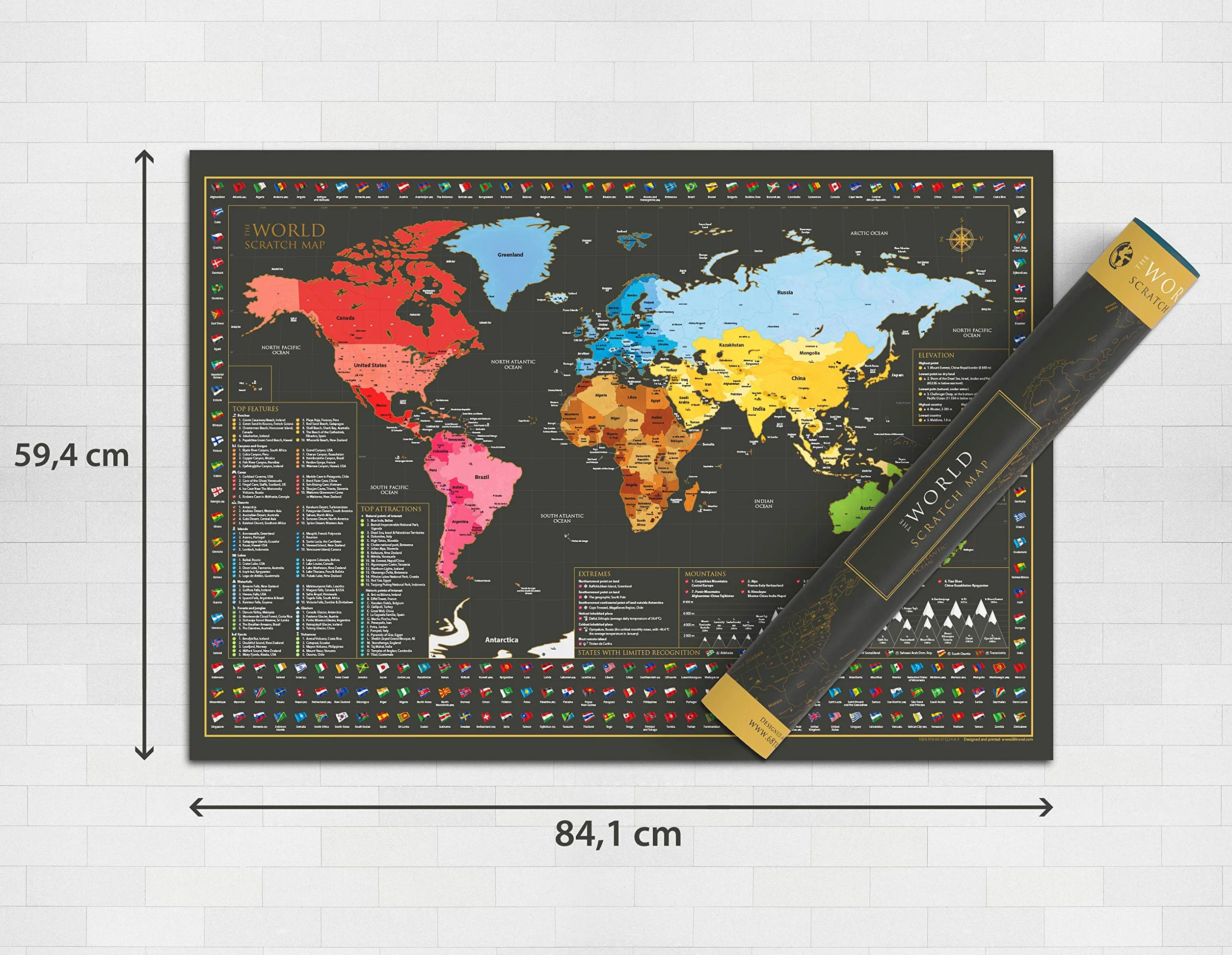 Mapa zdrapywania świata plakat ścienny - duży piękny świat mapa zdrapywania - idealny prezent podróżny - 84,1 cm x 59,4 cm