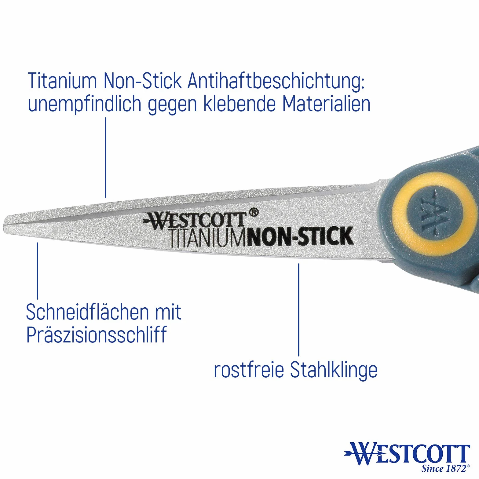 Westcott 12,5 cm proste tytanowe nożyczki nieprzywierające E-33650 00, żółte