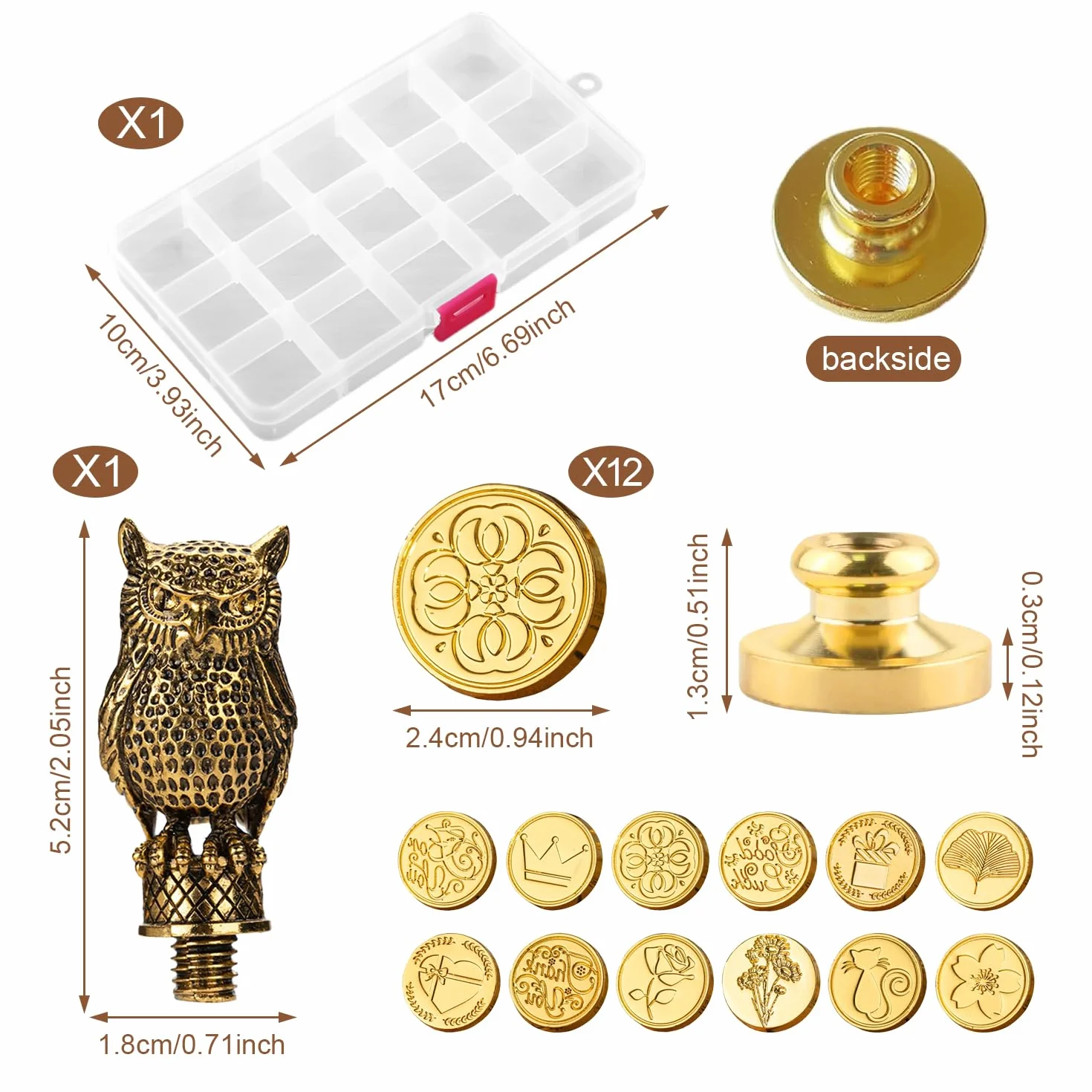 12 sztuk pieczątek woskowych, pogrubiony stempel do pieczętowania, spersonalizowany zestaw pieczątek woskowych ze zdejmowanym uchwytem w kształcie sowy i pudełkiem do przechowywania, odpowiedni do
