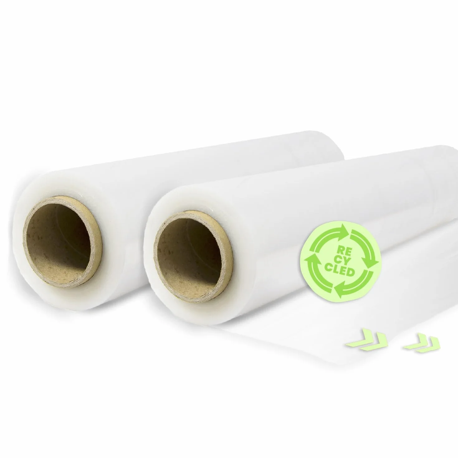 Roll Film Elastyczny Rozciągany Plastik, Przezroczysty 70% Recykling, 50 cm Rozszerzona do 300 metrów Długość Wytrzymała Przemysłowa folia do pakowania i paletyzacji (2 rolki)