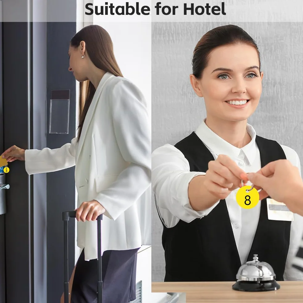Flintronic 200 sztuk tablic rejestracyjnych z tworzywa sztucznego, małe, wodoodporne, z otworem, z pierścieniami na klucze, do garderoby, hotelu (żółte, 1-200)