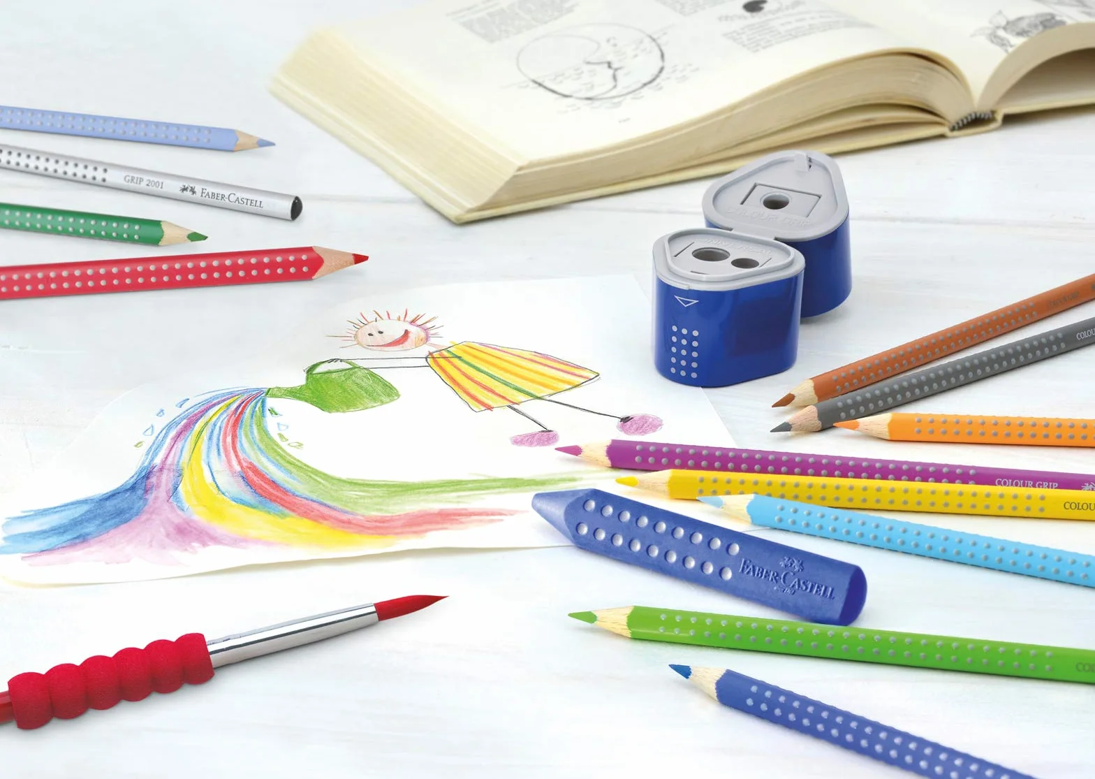 FABER-CASTELL 201540 – zestaw kredek dla dzieci i dorosłych, 24 sztuki, trójkątne, odporne na łamanie, w tym 4 kolory neonowe i 2 ołówki