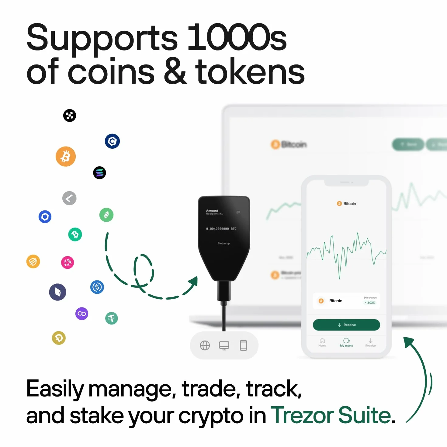 Trezor Safe 5 – Portfel Sprzętowy do Krypto z Secure Element i Hasłem, Kolorowy Ekran Dotykowy, Haptic Feedback, Bezpieczeństwo Bitcoina, Obsługuje Tysiące Coinów (Green Beryl)