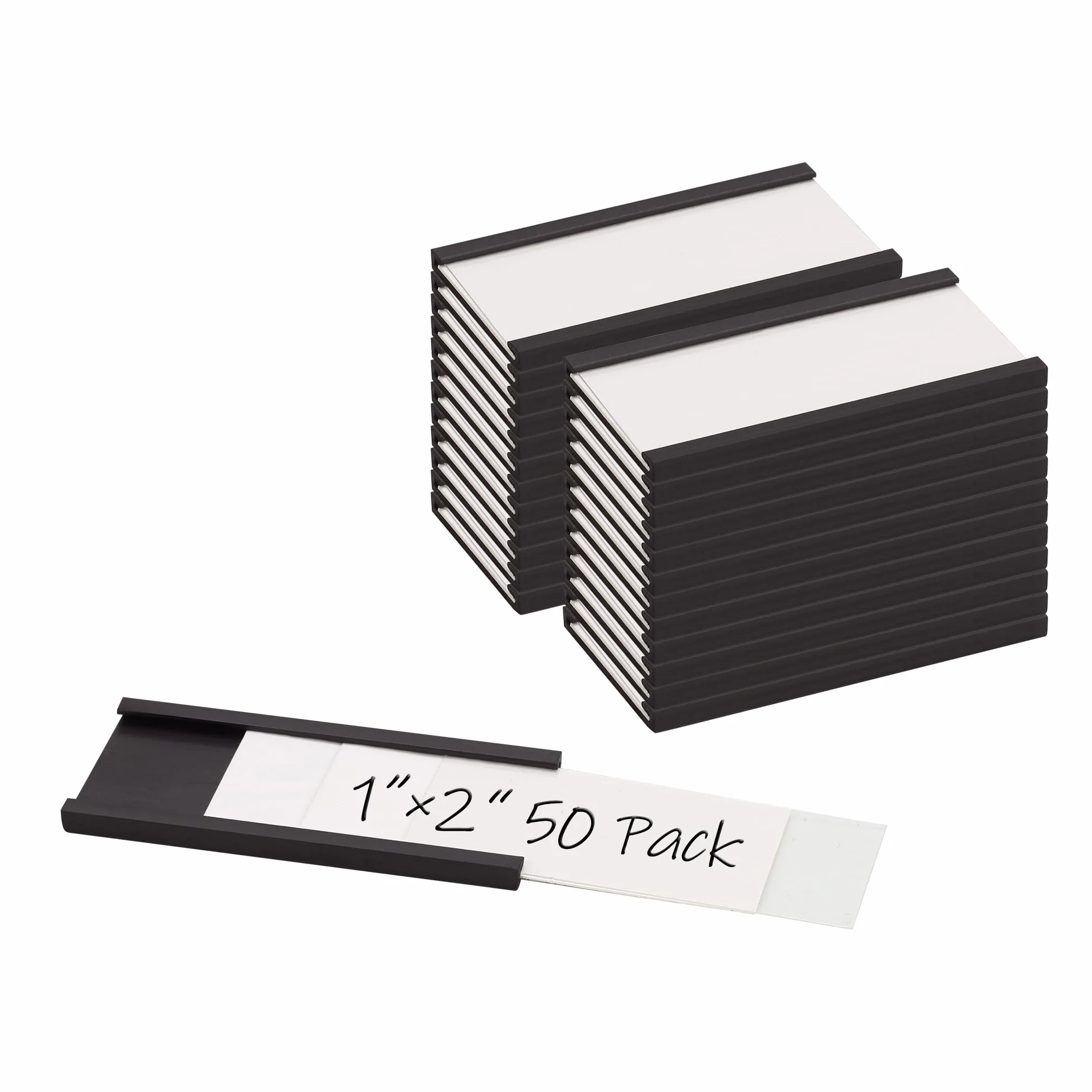 Realth Magnetyczny uchwyt na etykiety, kanał C, 25,4 mm x 50 mm, białe karty i przezroczyste plastikowe ochraniacze, bez bałaganu, zdejmowany, do białej tablicy, metalowej szafki ściennej, szuflady i