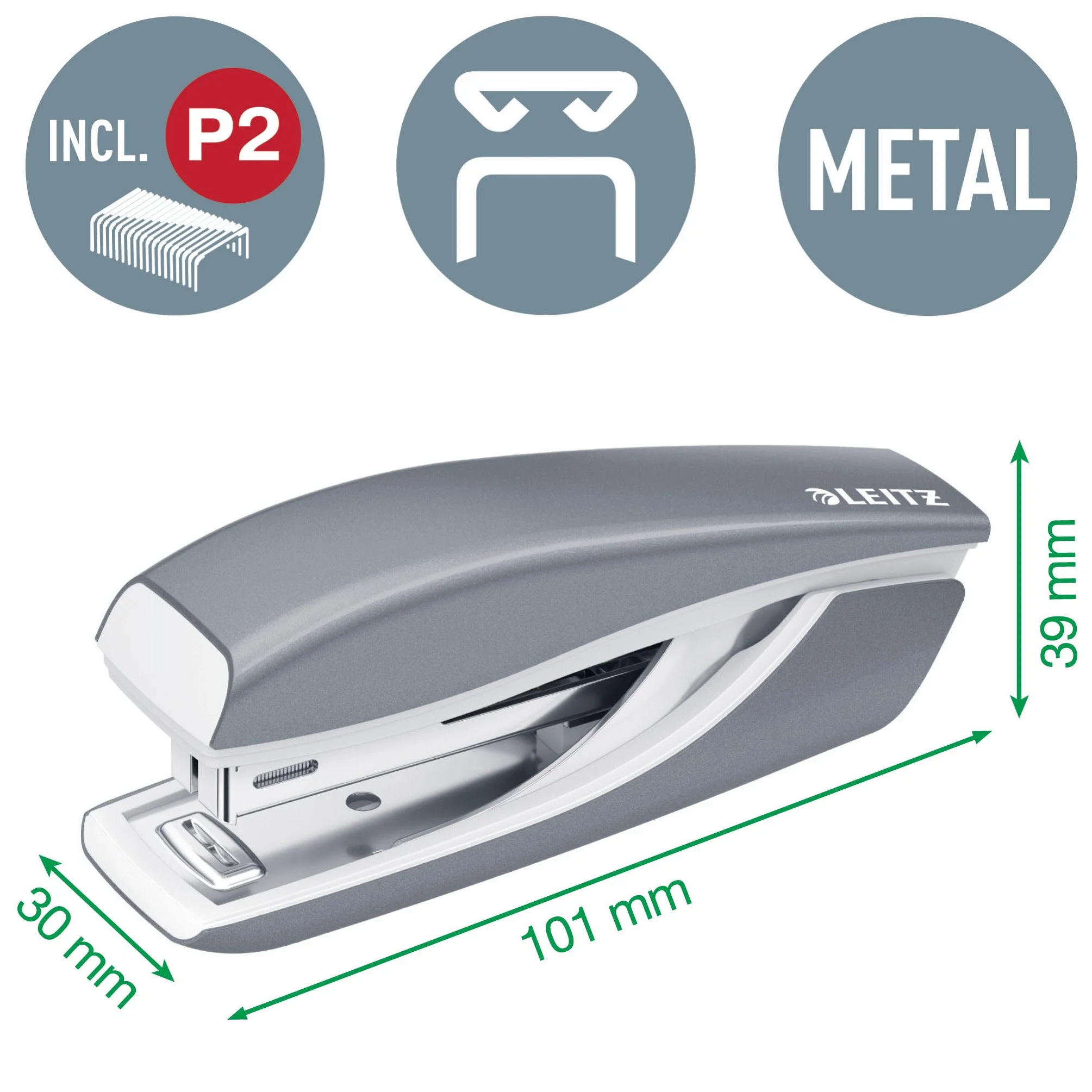 Leitz, Zestaw Zszywacz i Dziurkacz Metalowy Leitz NeXXt WOW, Zestaw Mini, Zszywa i Dziurkuje do 10 Kartek, Opakowanie Zszywek P2 Nr 10 w Komplecie, Kolekcja WOW, Kolor Czarny, 55612095