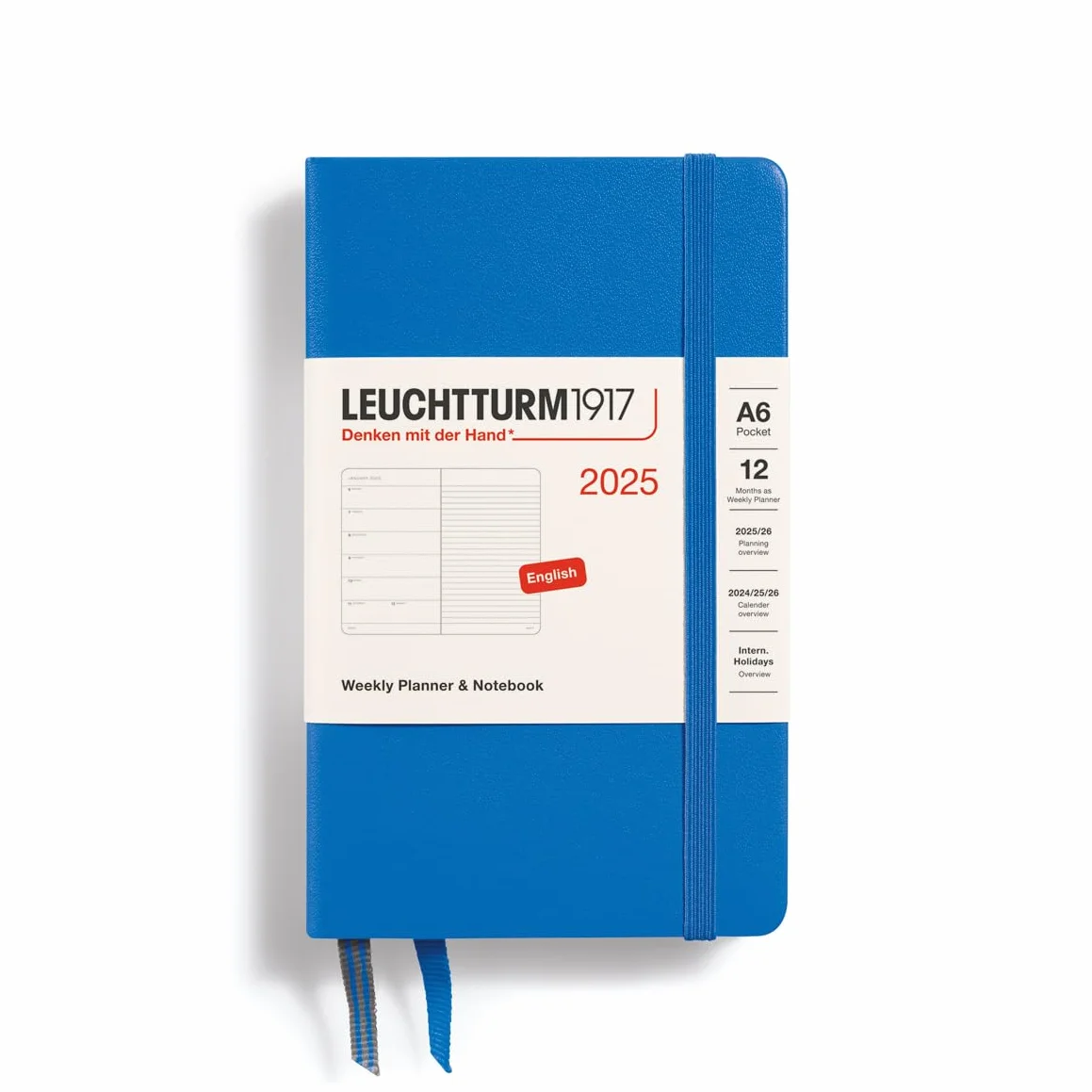 LEUCHTTURM1917 370650 kalendarz tygodniowy i notatnik Pocket (A6) 2025, Sky, angielski