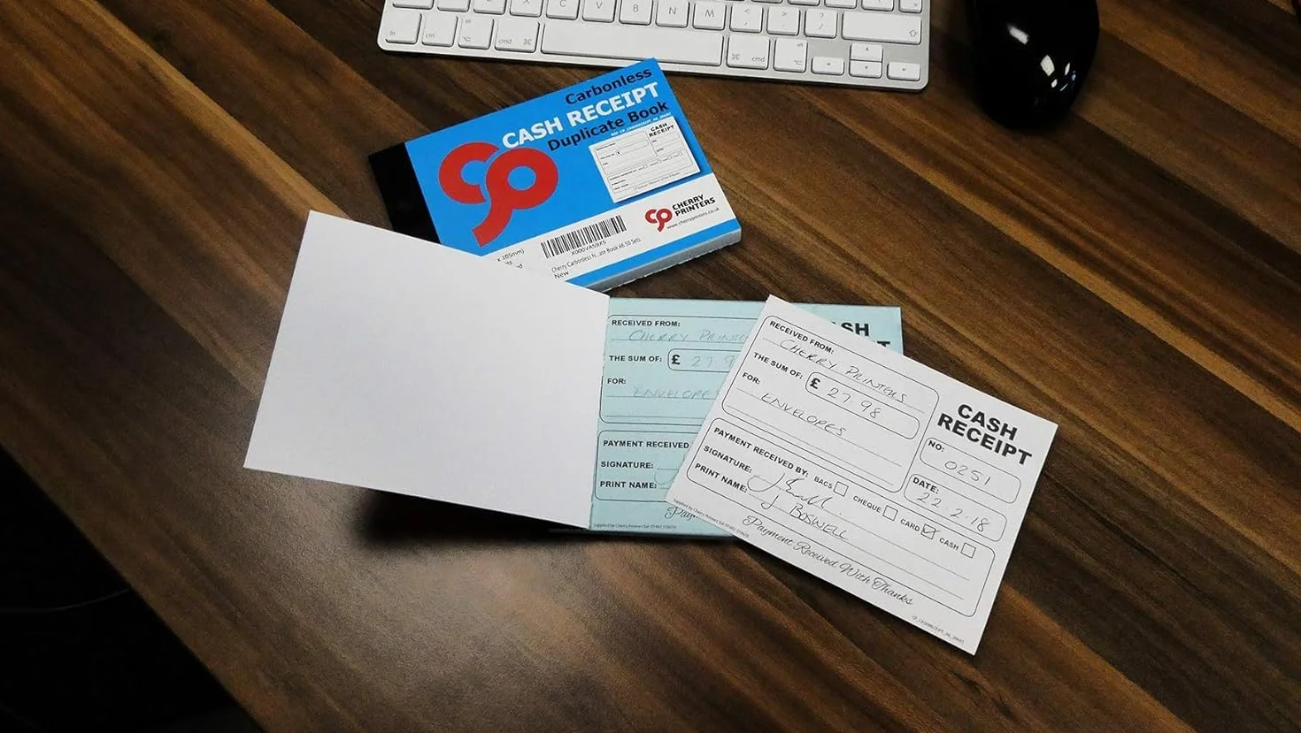 Cherry Carbonless Cash Receipt Book A6, 2-częściowy NCR, 50 zestawów, perforowany