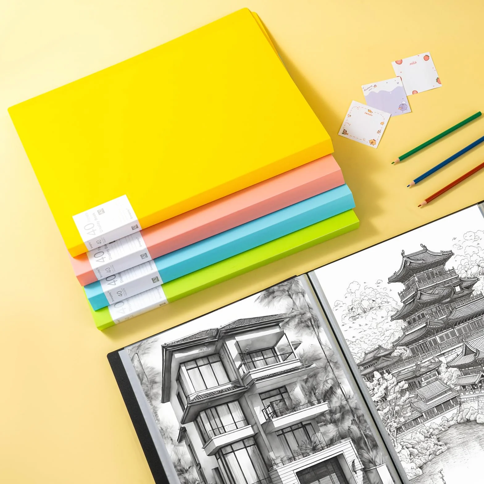 2 sztuki A3 albumu prezentacyjnego, album w formacie A3, z 60 przezroczystymi pokrowcami na 120 arkuszy, do dzieł sztuki, dokumentów, portfolio, kolor różowy