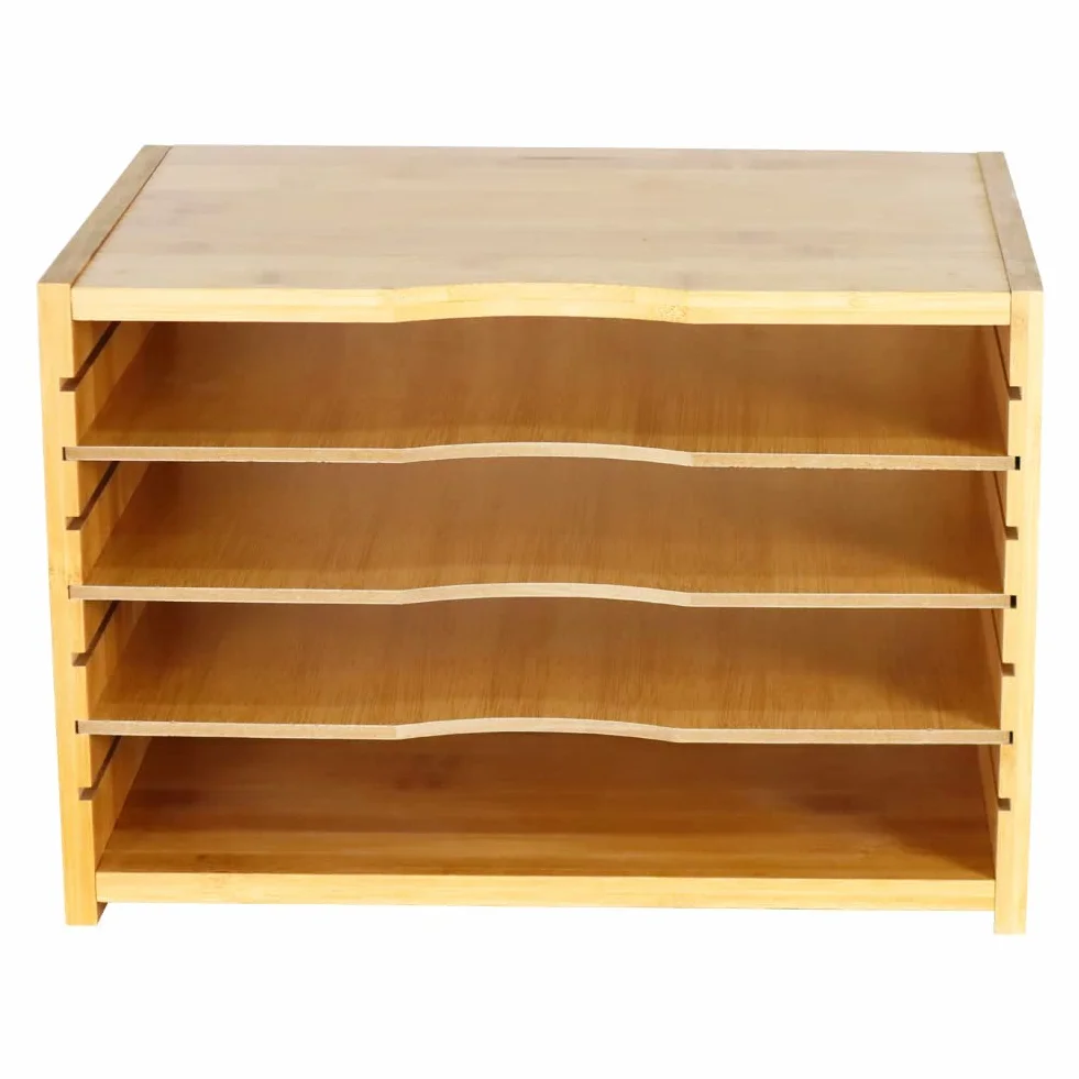 WKWKER Bambusowa Taca Na Listy Z 3 Regulowanymi Półkami Organizer Na Biurko, 3-poziomowa Taca Na Papier Do Biura, Domu, Gabinetu, Przechowywania Na Biurku (Kolor Naturalny)