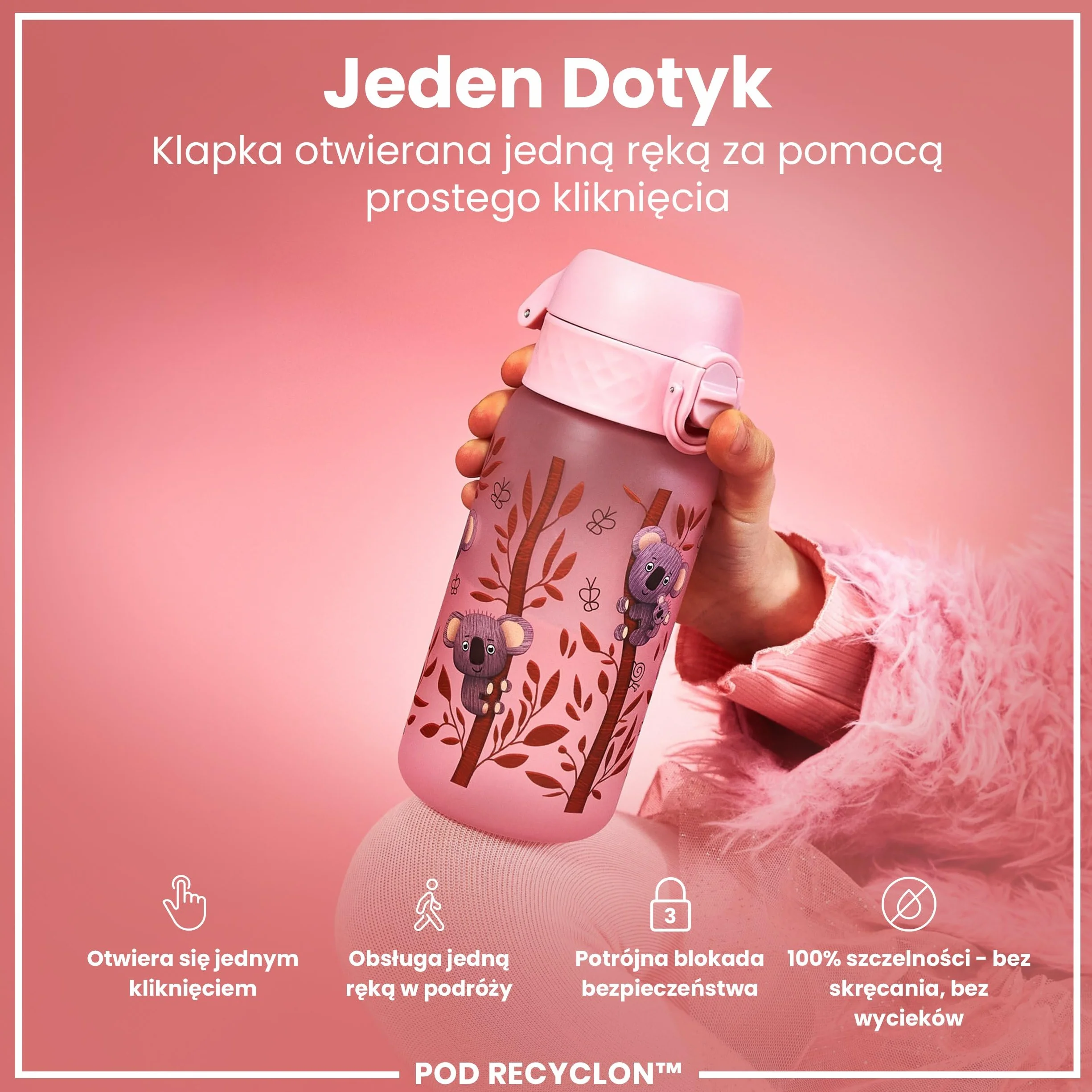 ION8 Butelka dla Dzieci, 350 ml/12 oz, Szczelna, Łatwa do Otwarcia, Bezpieczny Zamek, Można Myć w Zmywarce, Bez BPA, Uchwyt do Przenoszenia, Łatwa do Czyszczenia, Bezwonny, Koale