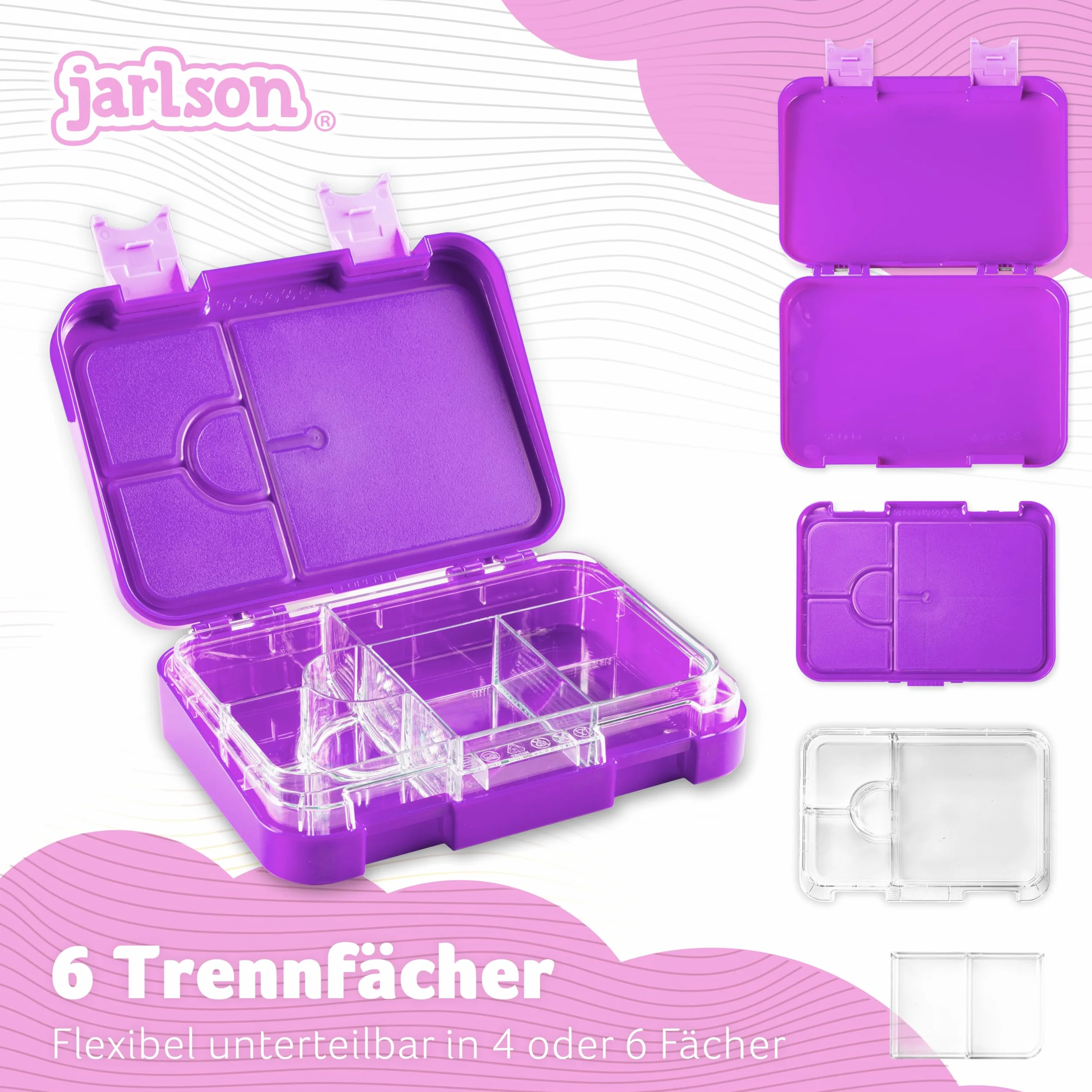 Jarlson® Pudełko śniadaniowe dla dzieci z przegródkami - TONI Lunchbox - Bento Box szczelne – Pudełko na drugie śniadanie do przedszkola i szkoły - Dziewczynki i chłopcy | Pudełko na drugie śniadanie