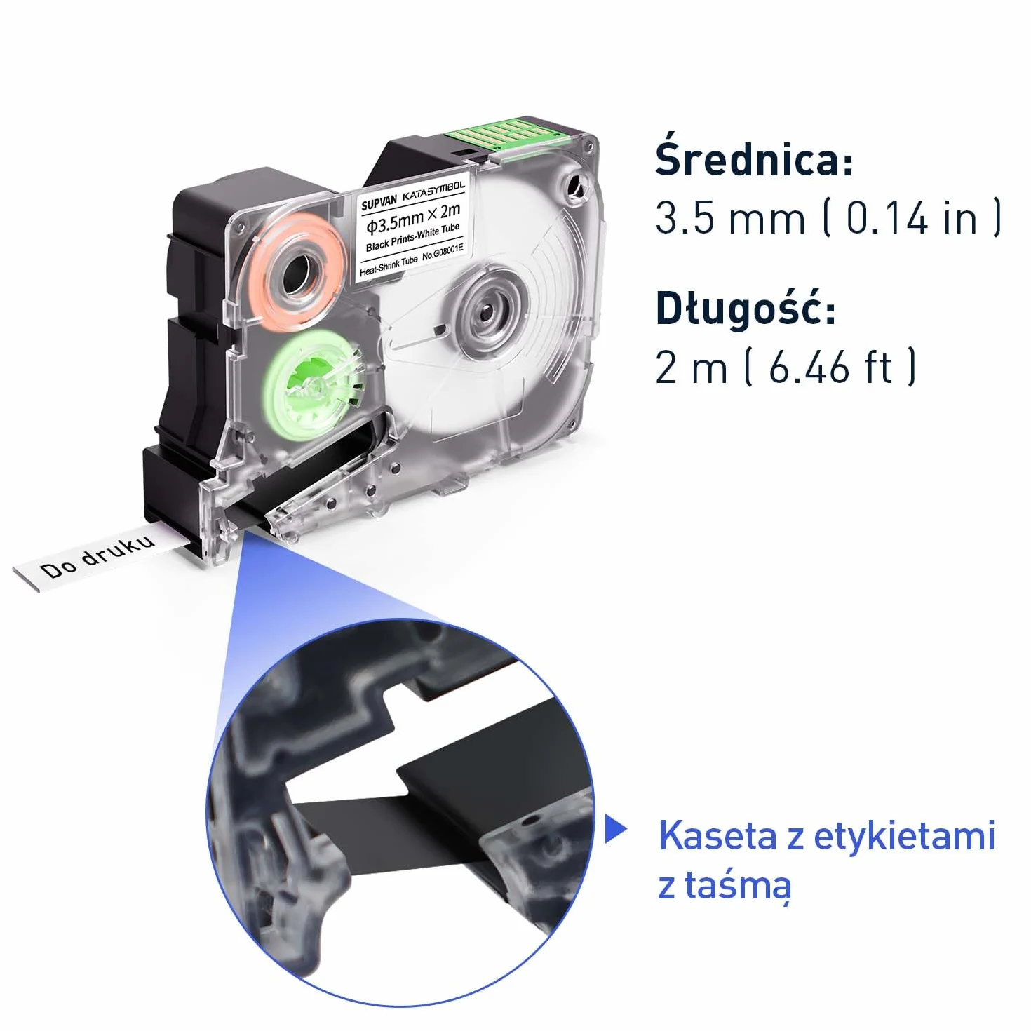 SUPVAN G15M Termokurczliwa Tuba Etykietująca ∅3.5 mm x 2 m Czarna Na Biały