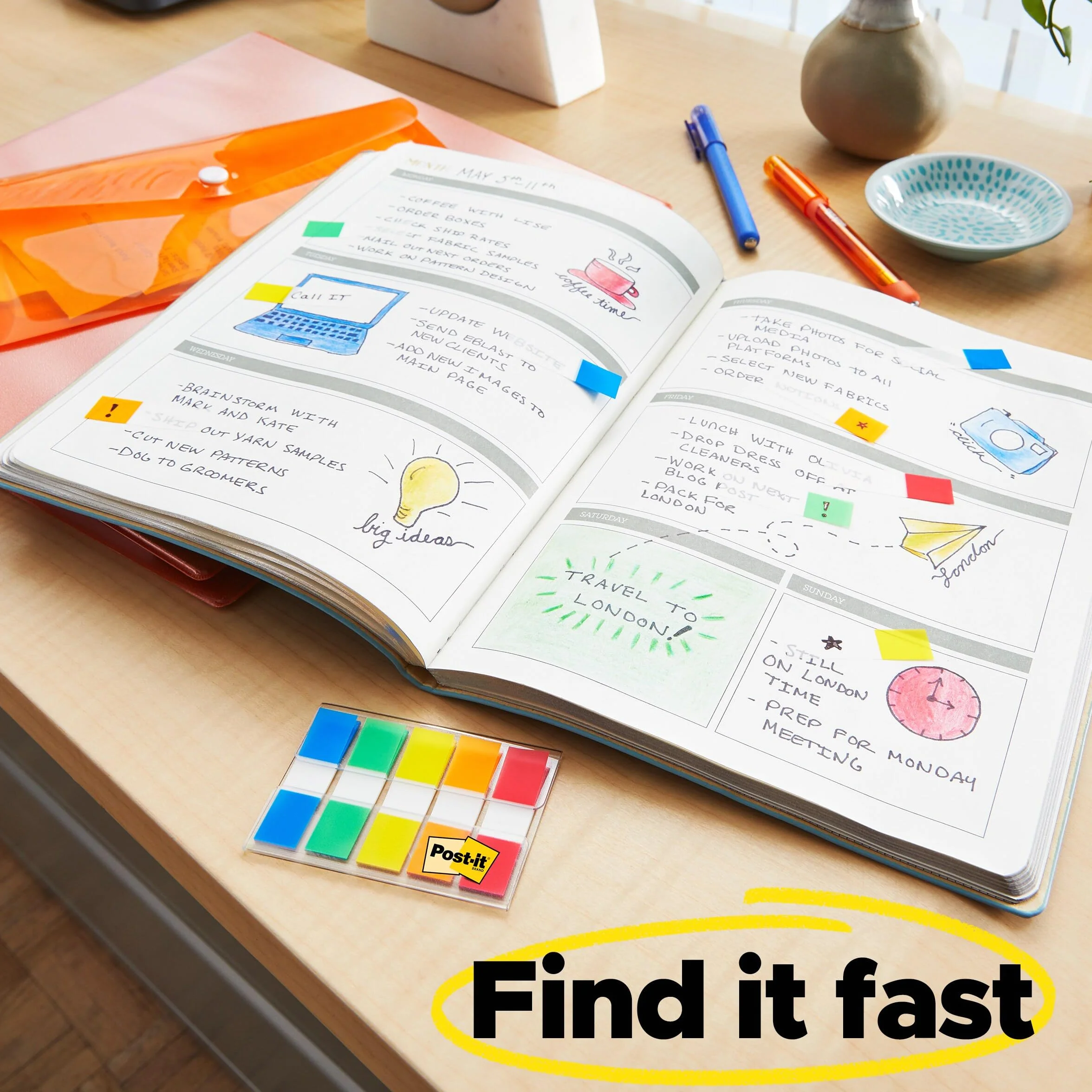 Post-it karteczki Combo Pack, 4 podajnik/opakowanie On-The-Go, 120 szt. o szerokości 2,4 cm i 200 szt. o szerokości 1,2 cm, karteczki, różne kolory (683-XL1)
