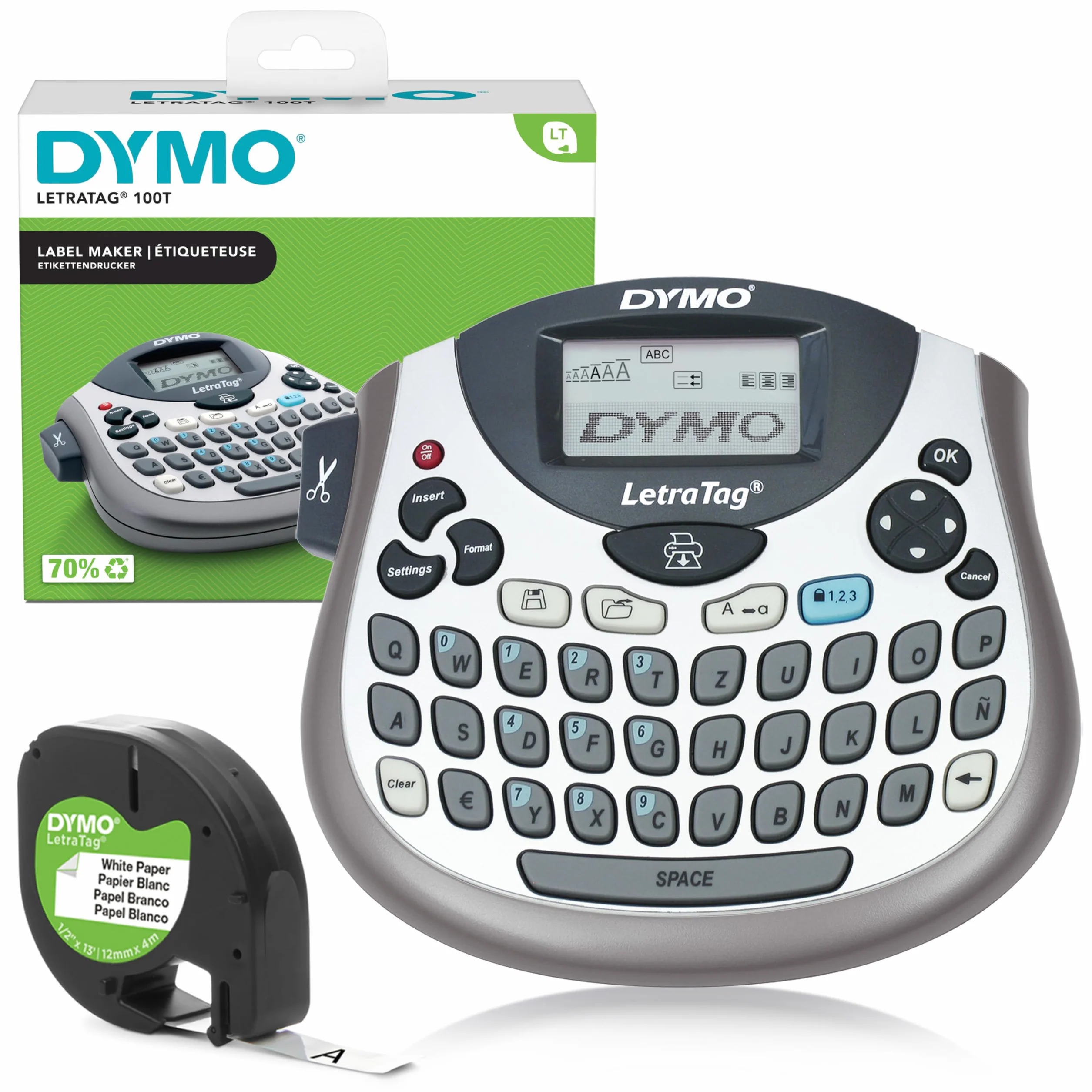 DYMO LetraTag LT-100T przenośne urządzenie do etykietowania z klawiaturą QWERTZ srebrne