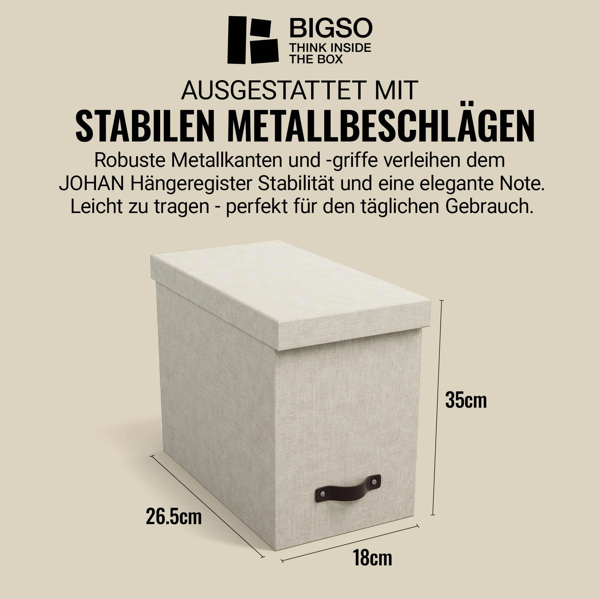 BIGSO BOX OF SWEDEN JOHAN Pudełko na dokumenty z pokrywką 8 skoroszytów płyta pilśniowa papier len
