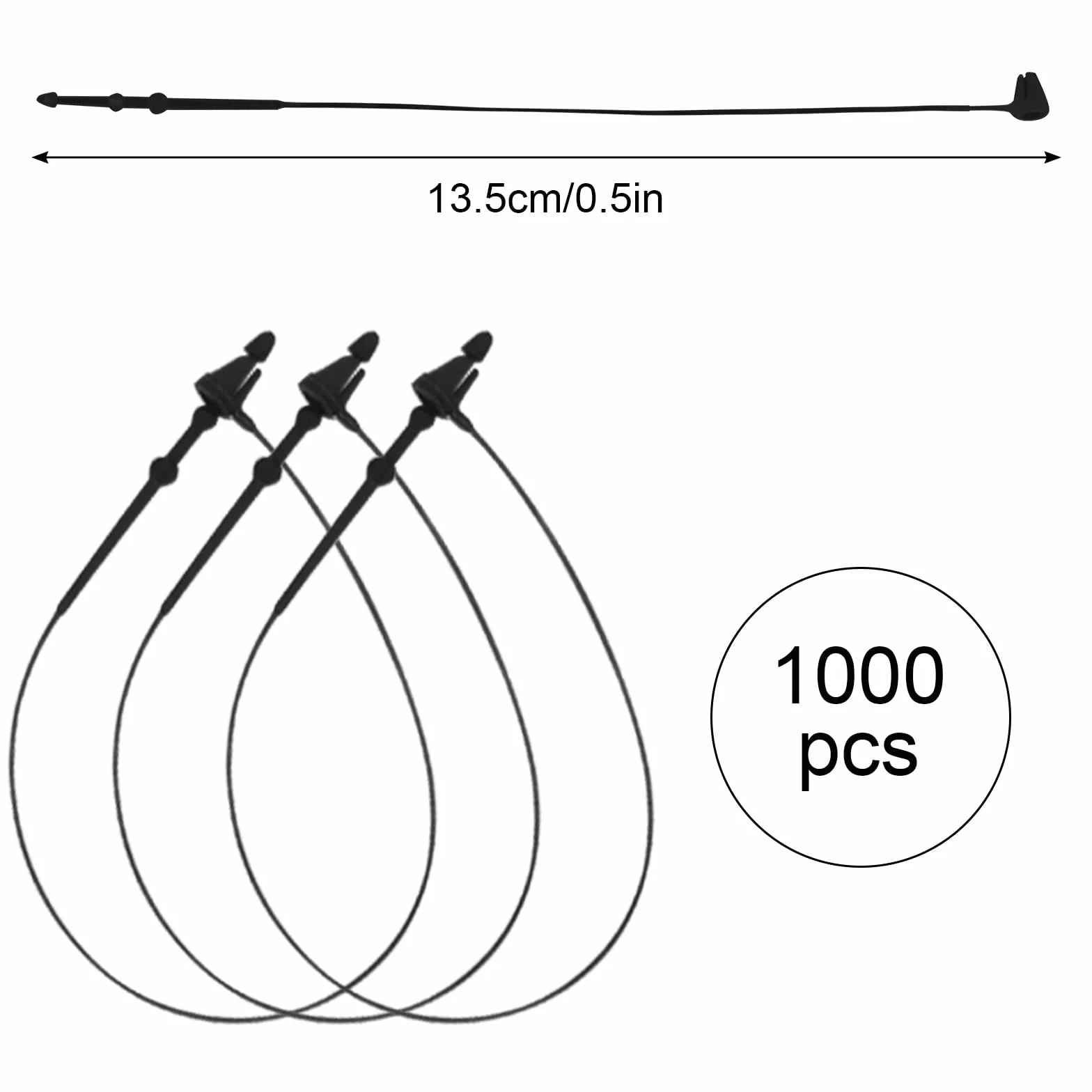 1000 sztuk zapięć do etykiet z tworzywa sztucznego, nici bezpieczne 12,5 cm, do etykiet, zatrzasków, do etykiet cenowych, etykiet odzieżowych (czarne)