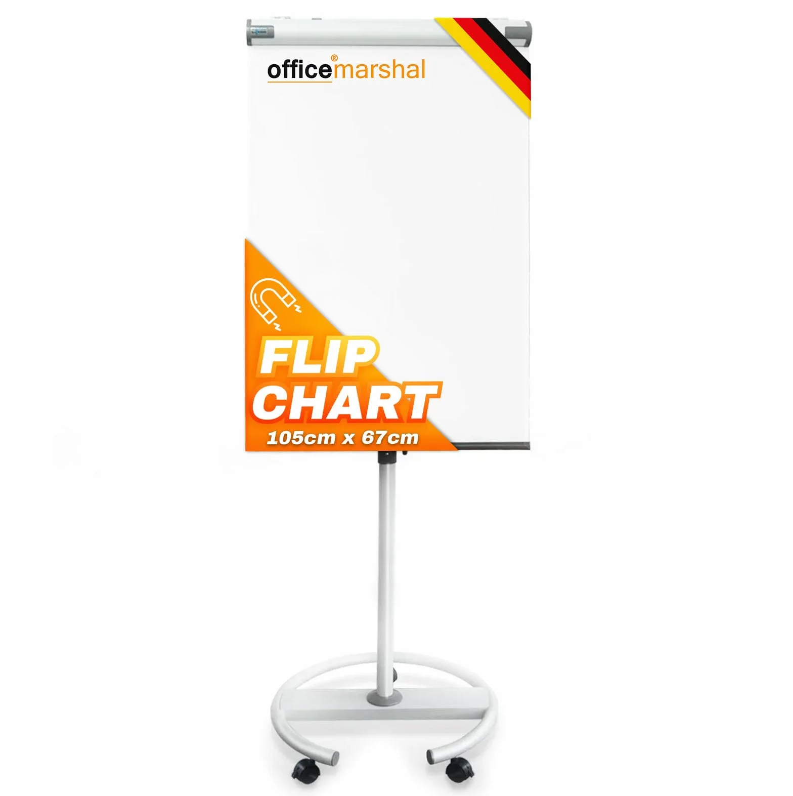OfficeMarshal Przenośna tablica flipchart magnetyczna 73x105cm regulowana wysokość do 210cm
