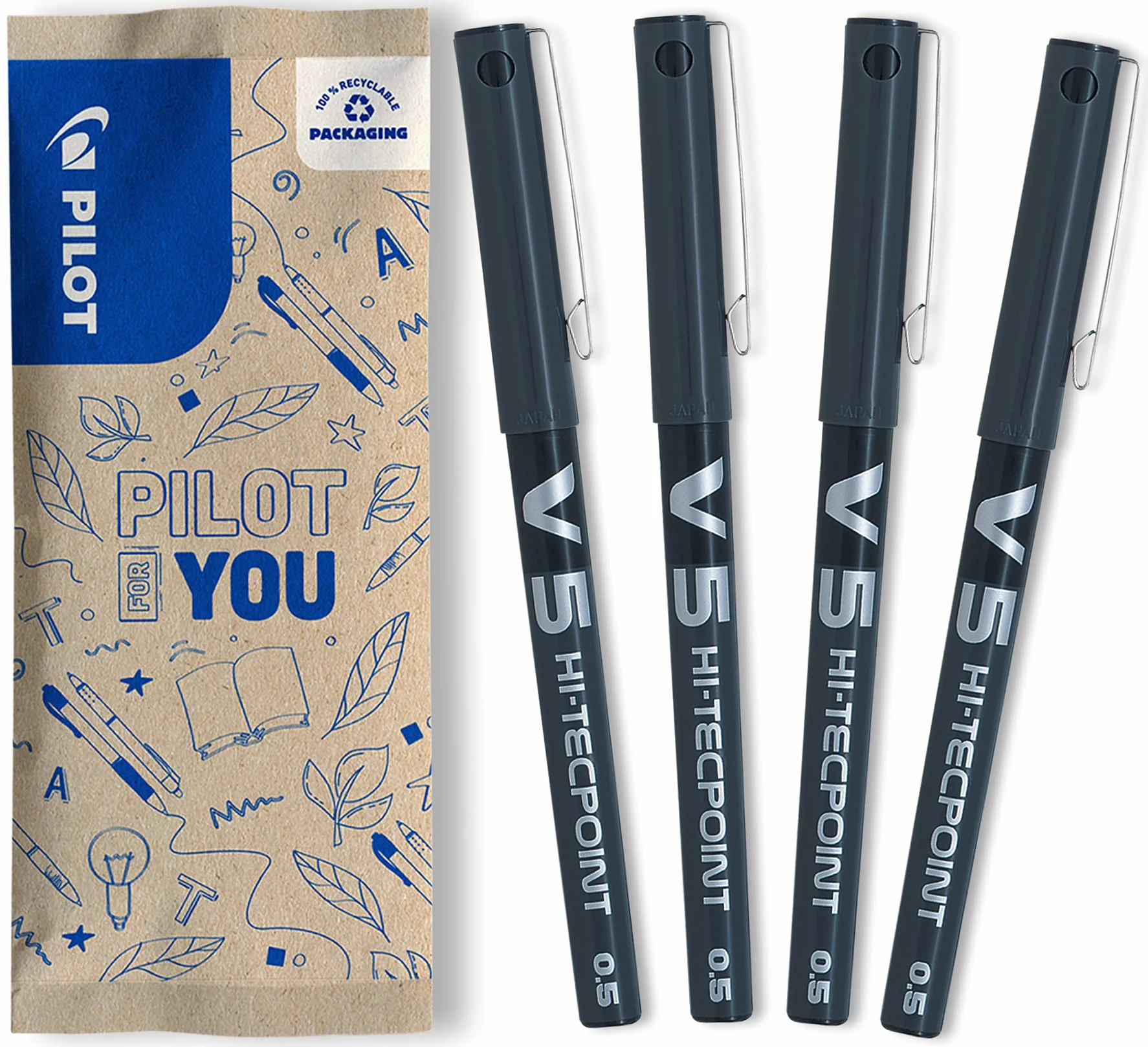 PILOT Hi-Tecpoint V5 zestaw 4 x cienkopis kulkowy czarny