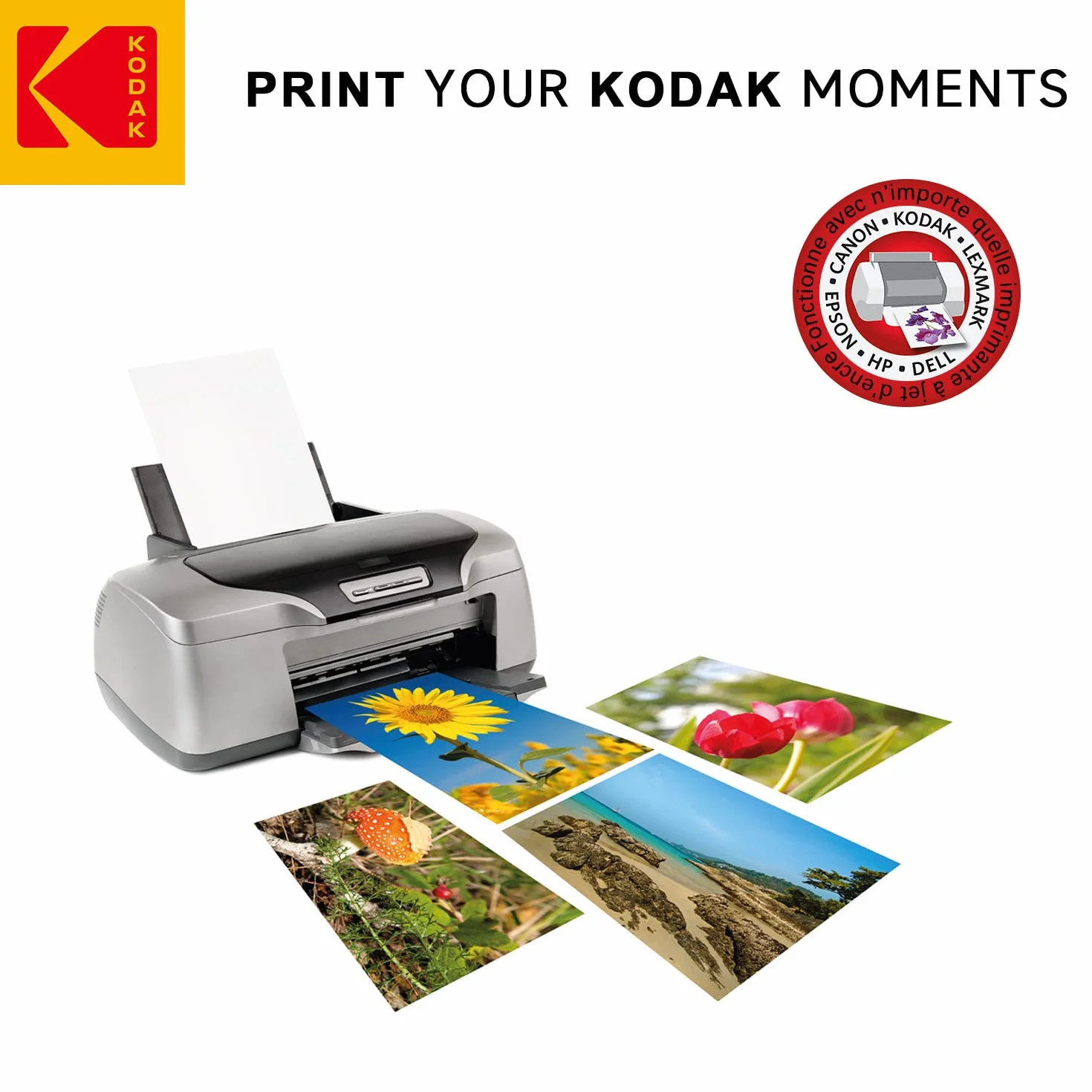 KODAK Instant Photo Paper - Opakowanie 25 arkuszy papieru fotograficznego - Format 21 x 29,7 cm (A4) - Wykończenie błyszczące - 180 gsm - Kompatybilny z drukarkami atramentowymi"