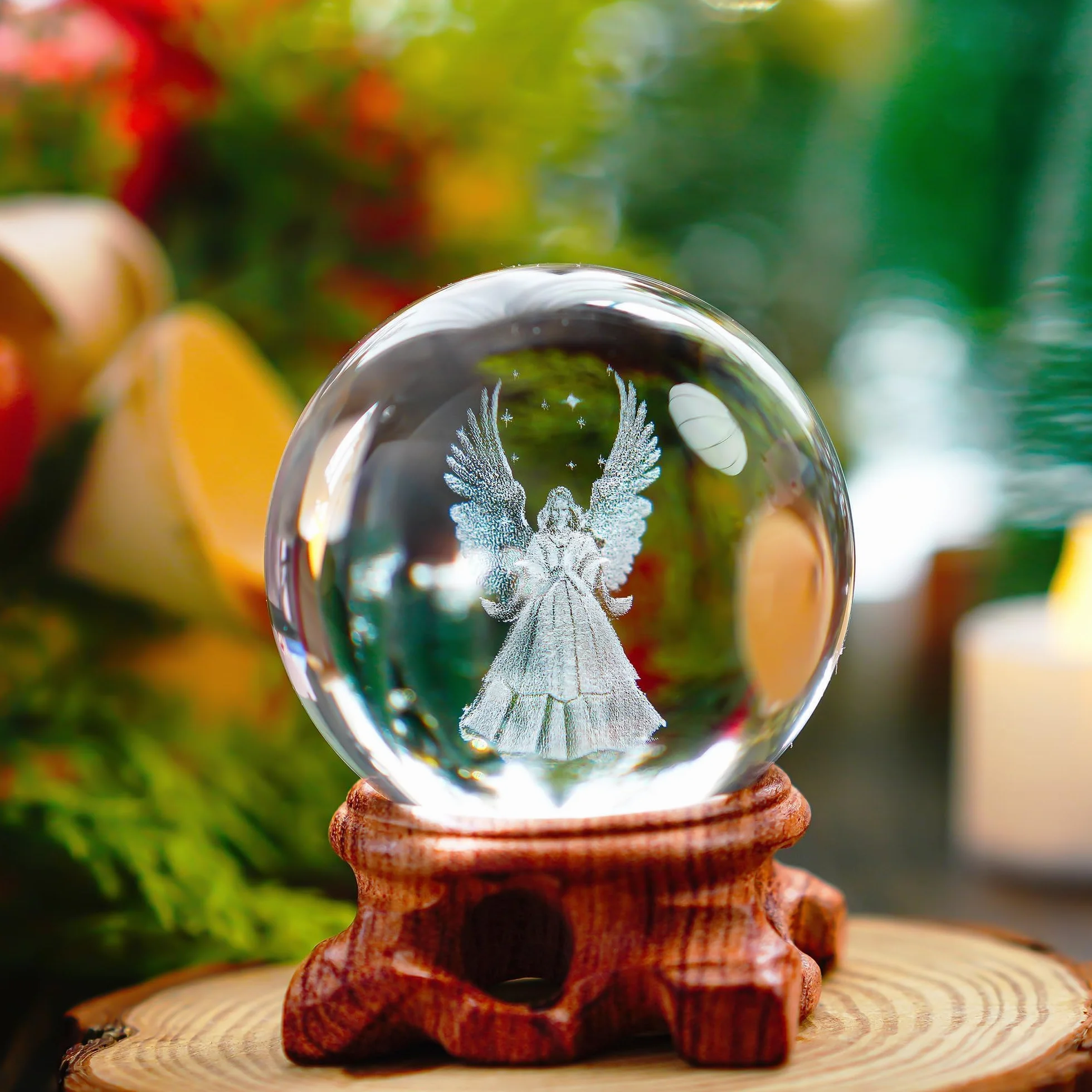 HDCRYSTALGIFTS figurki 3D, anioł, kryształowa kula, pełna kula, grawerowana laserowo, przycisk do papieru, dekoracja domu, rzemiosło artystyczne (przezroczysta)