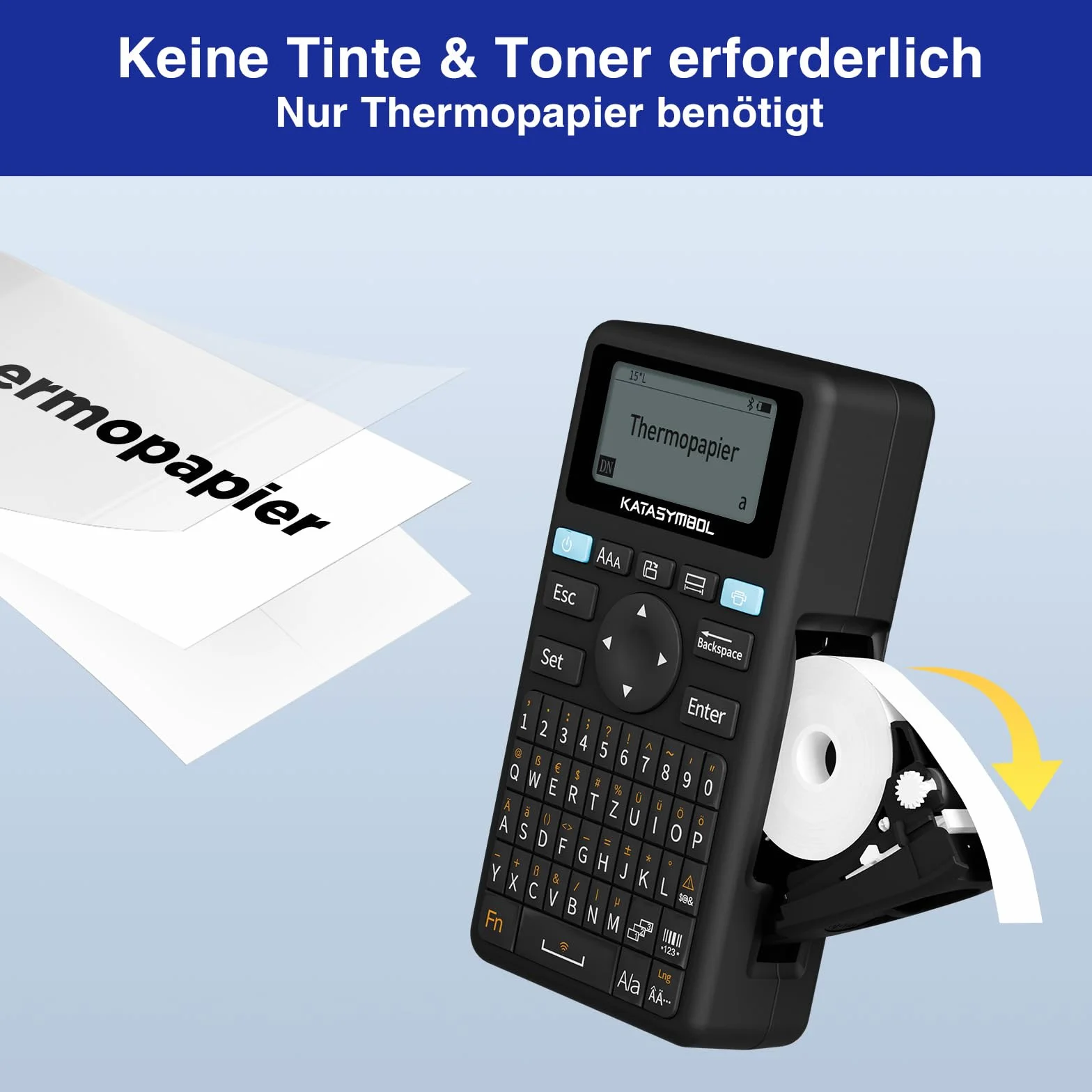 SUPVAN E11 Label Maker Machine Bluetooth with German QWERTZ Keyboard, 2 rolls continuous labels and 2 Rolls Fixed-Size Labels