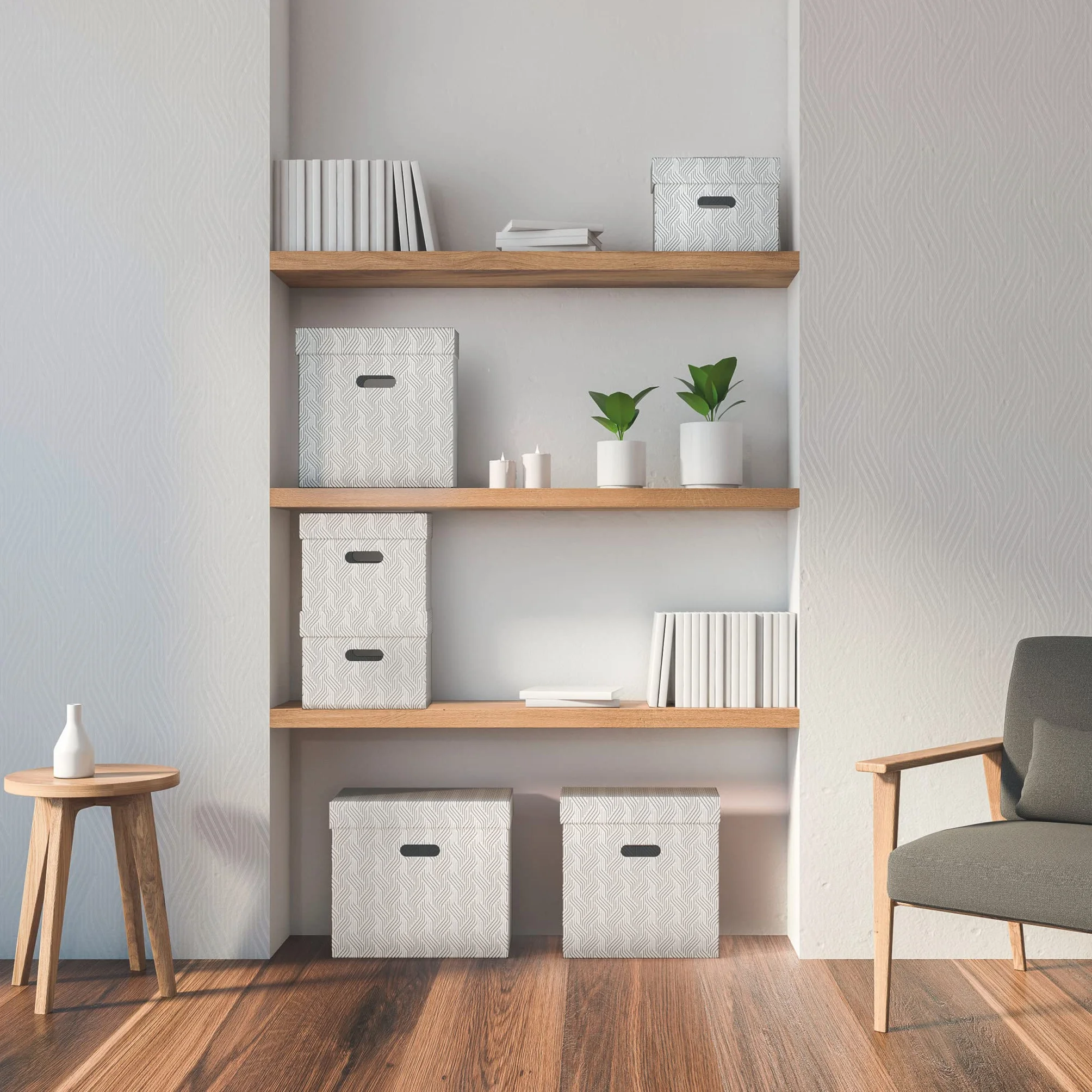 VON Leitz zestaw 3 pudełek do przechowywania 46 l karton z recyklingu geometryczny design białe