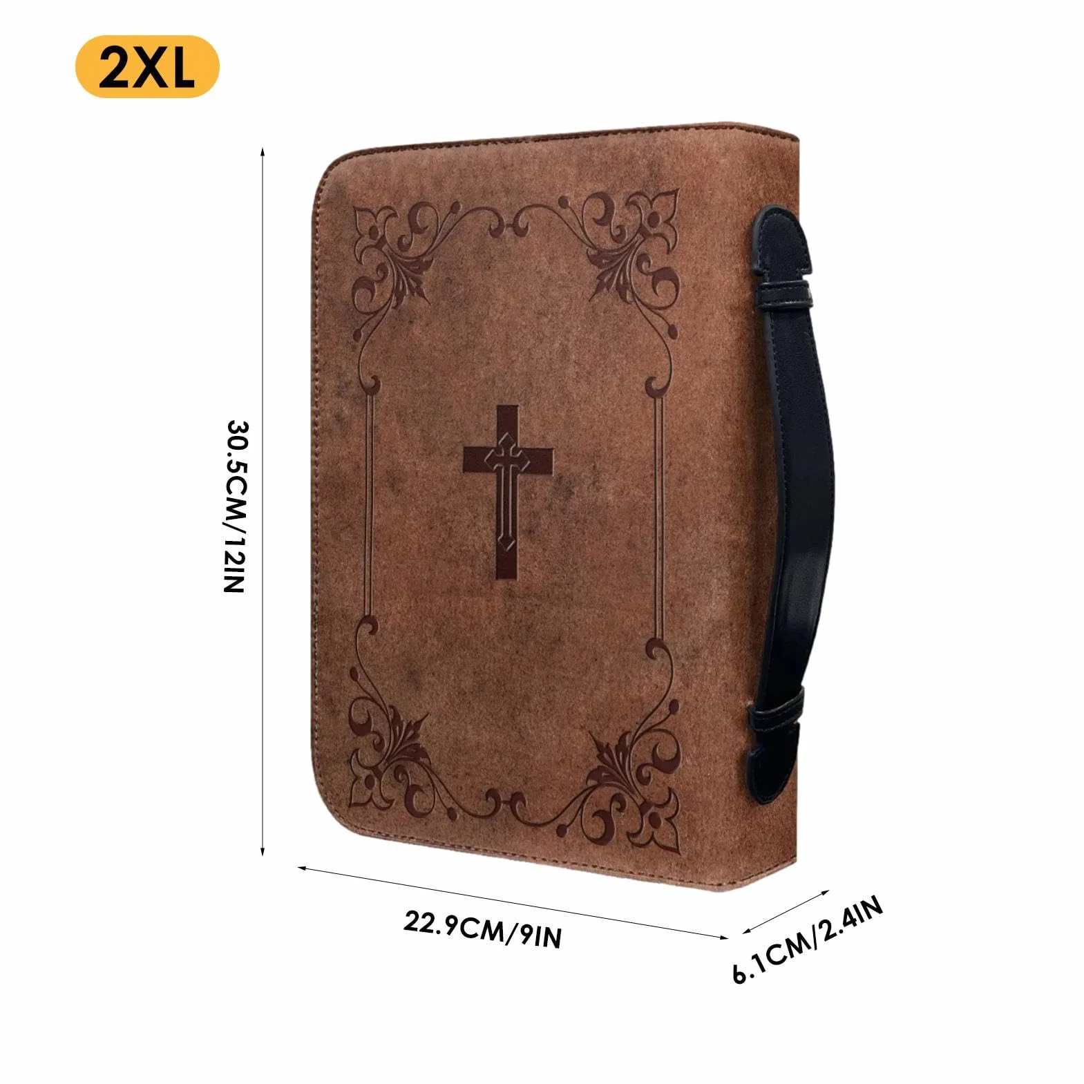 Klasyczne etui na biblię, brązowa skóra PU zamek błyskawiczny krzyż torba biblijna torba do przenoszenia, torba kościelna ochronna z uchwytem, lekkie etui na Biblię