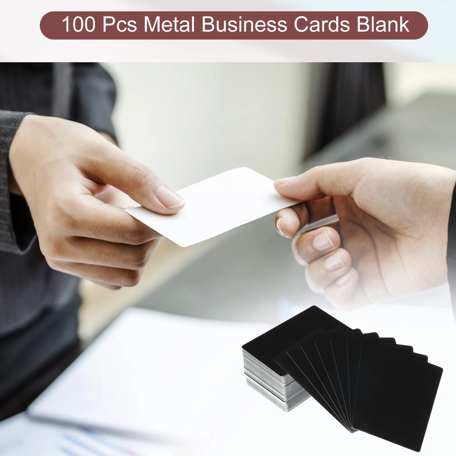 PATIKIL 100 sztuk metalowych wizytówek o grubości 0,45 mm 3,4 x 2,1 cala, aluminiowe, grawerowane laserowo, wizytówki do samodzielnego wykonania, czarne