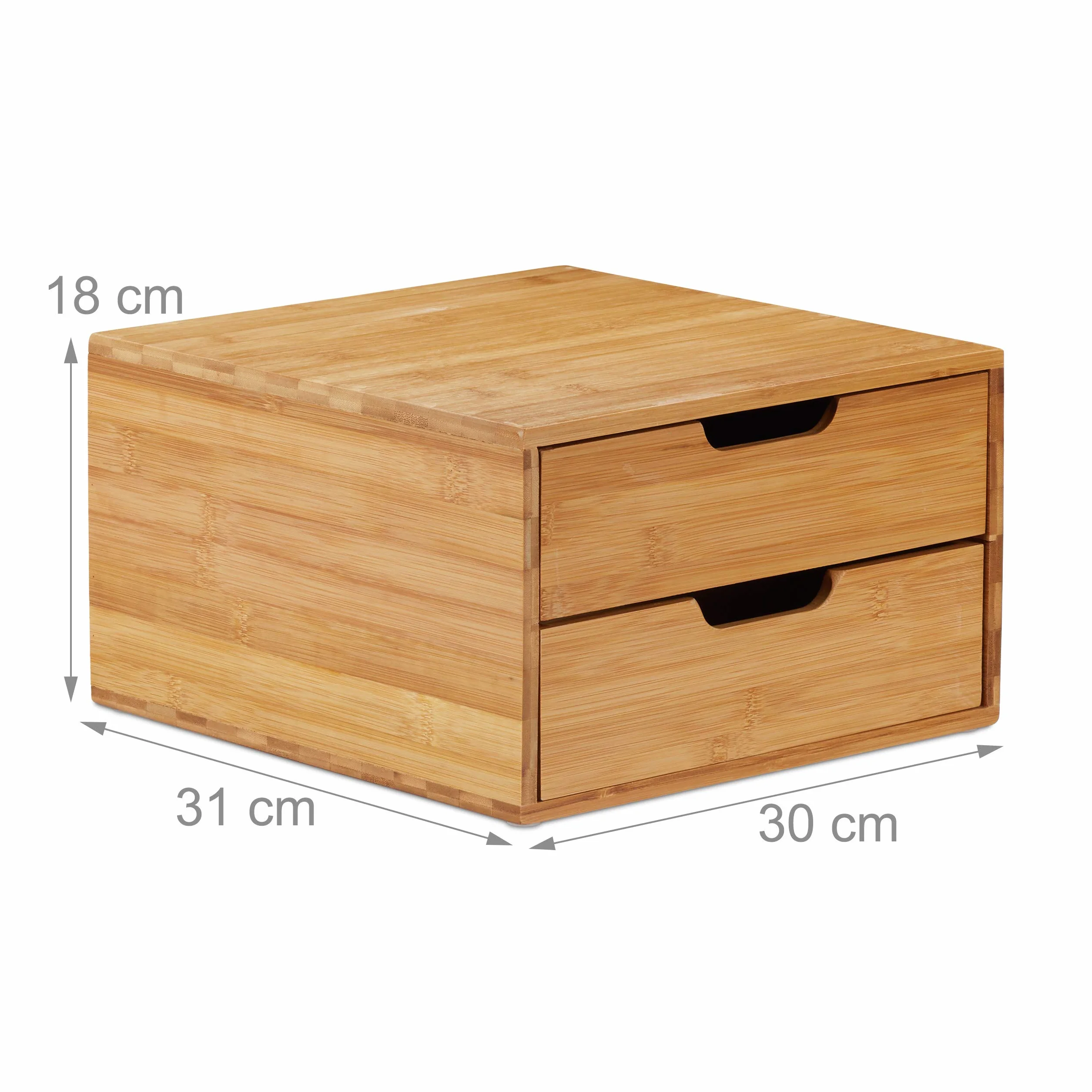 Relaxdays, Naturalny bambusowy organizer do szuflad, naturalny wygląd, organizer biurowy, wymiary: 18 x 30 x 31 cm, 2 sztuki