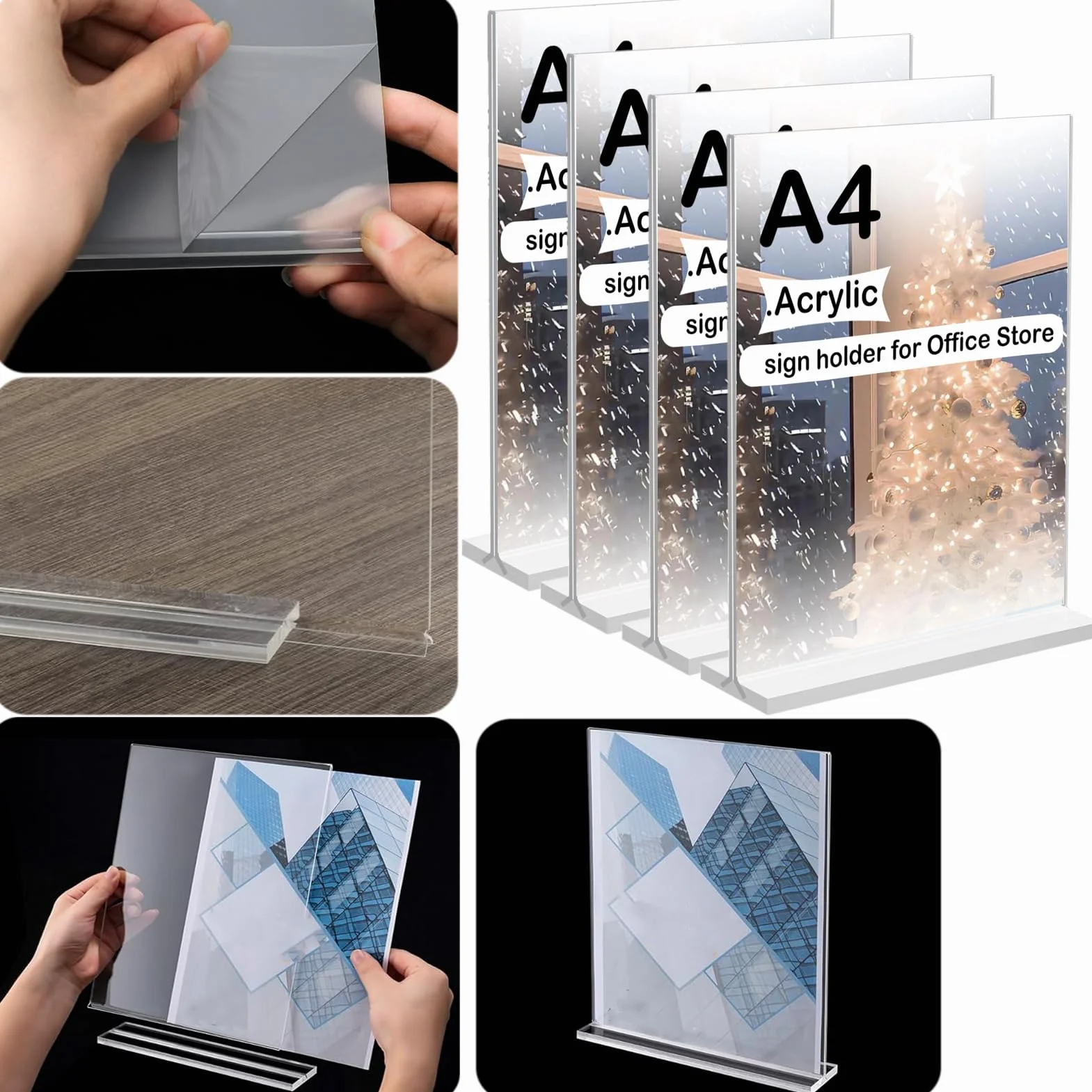 4 Sztuki Ekspozytorów Stołowych A4, Akrylowe, A4, Stojak w Kształcie Litery T, Stojak na Reklamy, Karty Menu, Restauracje, Reklamy, Wesele, Akryl, Przezroczysty