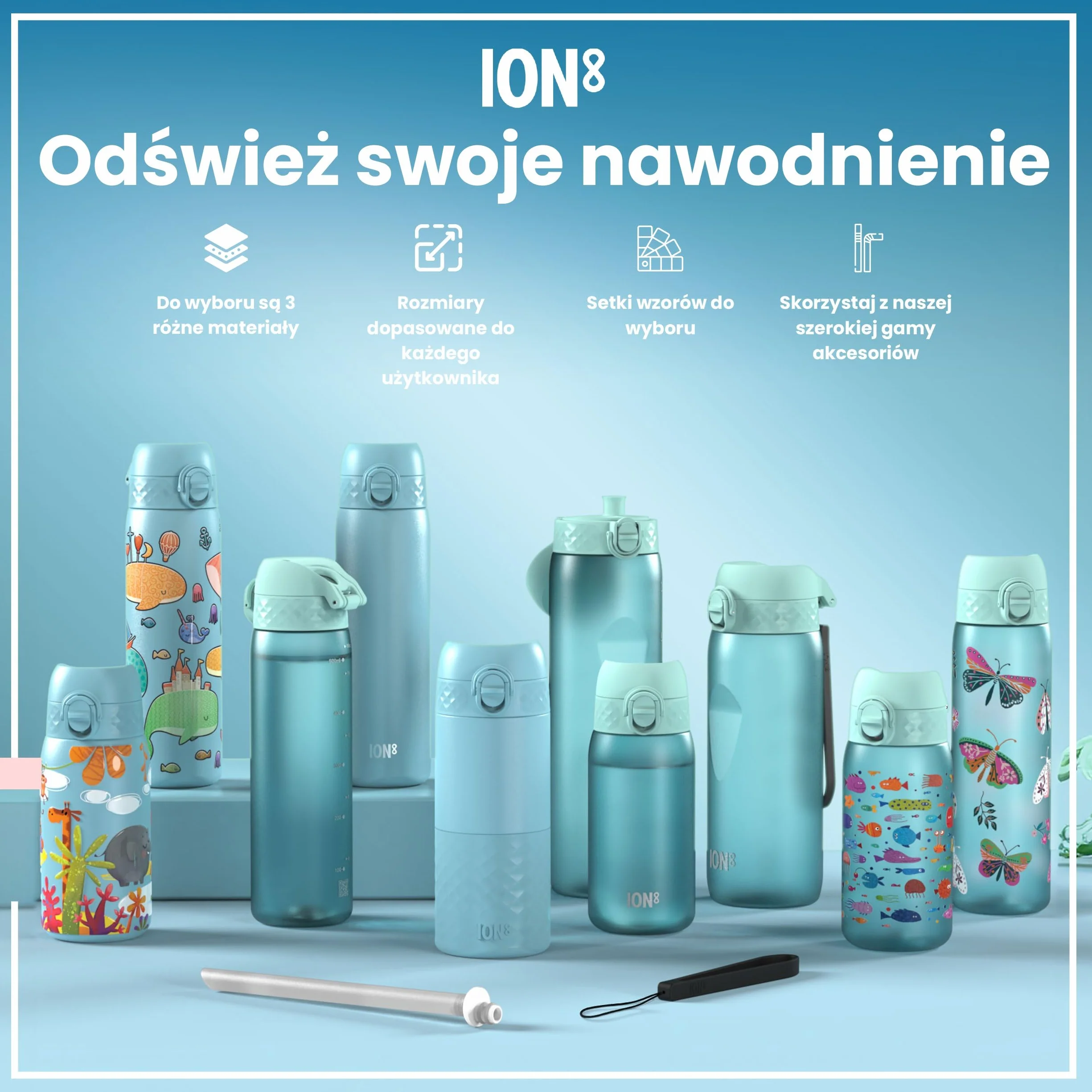 ION8 Butelka dla Dzieci, 350 ml/12 oz, Szczelna, Łatwa do Otwarcia, Bezpieczny Zamek, Można Myć w Zmywarce, Bez BPA, Uchwyt do Przenoszenia, Łatwa do Czyszczenia, Bezwonny, Roboty
