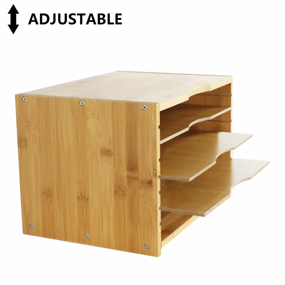 WKWKER Bambusowa Taca Na Listy Z 3 Regulowanymi Półkami Organizer Na Biurko, 3-poziomowa Taca Na Papier Do Biura, Domu, Gabinetu, Przechowywania Na Biurku (Kolor Naturalny)