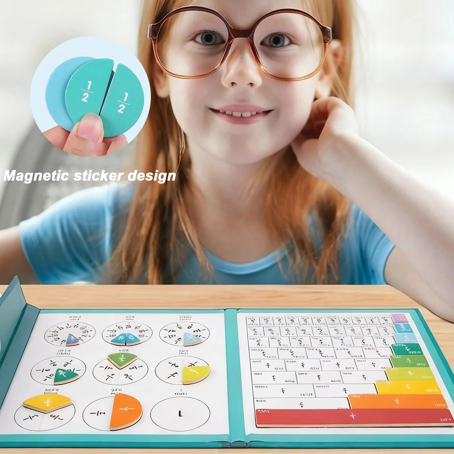 Magnetyczna pomoc naukowa do nauki ułamków, magnetyczna gra matematyczna do nauki ułamków z tablicą i pisakiem, zabawka edukacyjna Montessori jako prezent dla dzieci w wieku 5, 6, 7, 8 i 9 la