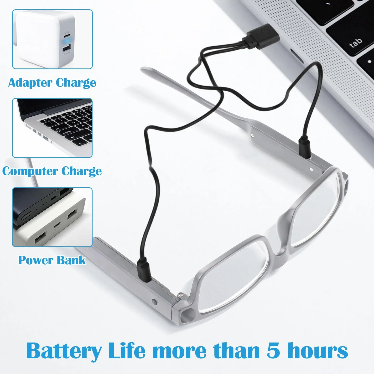 Lupy ze światłem LED 300% ładowane przez USB okulary powiększające do czytania hobby