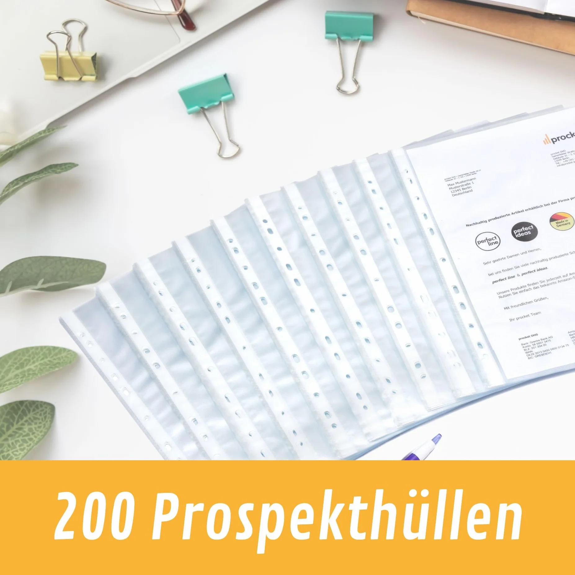 perfect line 200 Koszulki na Dokumenty DIN-A4, Przezroczyste Koszulki Foliowe, Foliowe Koszulki A4 Groszkowane, Koszulki do Segregatora, Transparentne, bezkwasowe, chroniące dokumenty