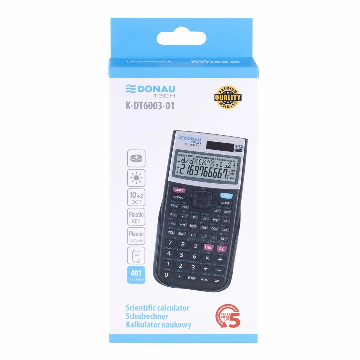DONAU TECH kalkulator techniczny/kalkulator naukowy/solarny i bateria/401 funkcji/czarny/etui ochronne/kalkulator szkolny/pokrowiec przesuwny / 16,4 x 8,4 x 1,9 cm