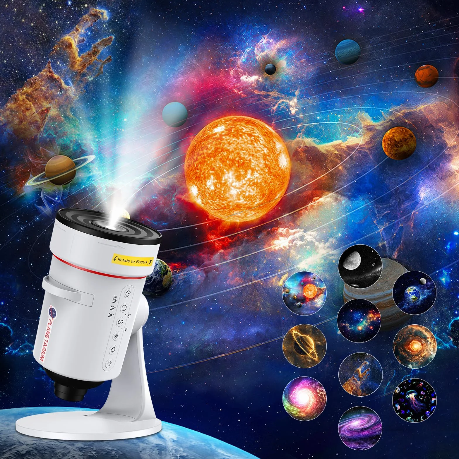 Projektor Galaxy 4K HD Planetarium z 10 Płytami Filmowymi, Timer, 360° Obrotowy Biały
