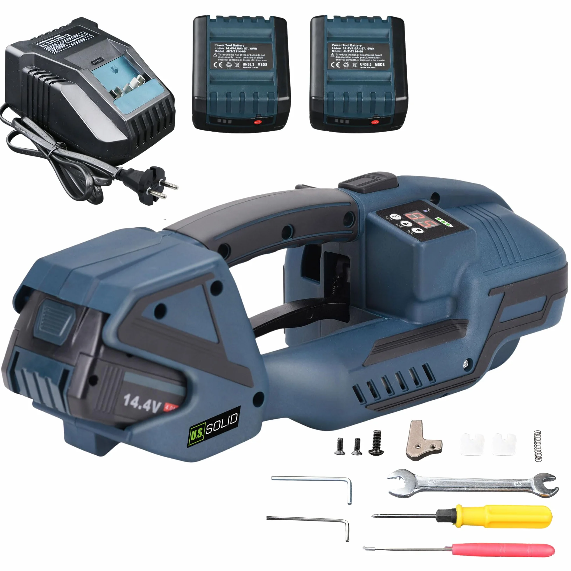 U.S. SOLID Elektryczna maszyna do spinania z ekranem LCD do taśm PP PET 13-16 mm, 2 x 4000 mAh, automatyczne urządzenie do spinania pudełek i palet