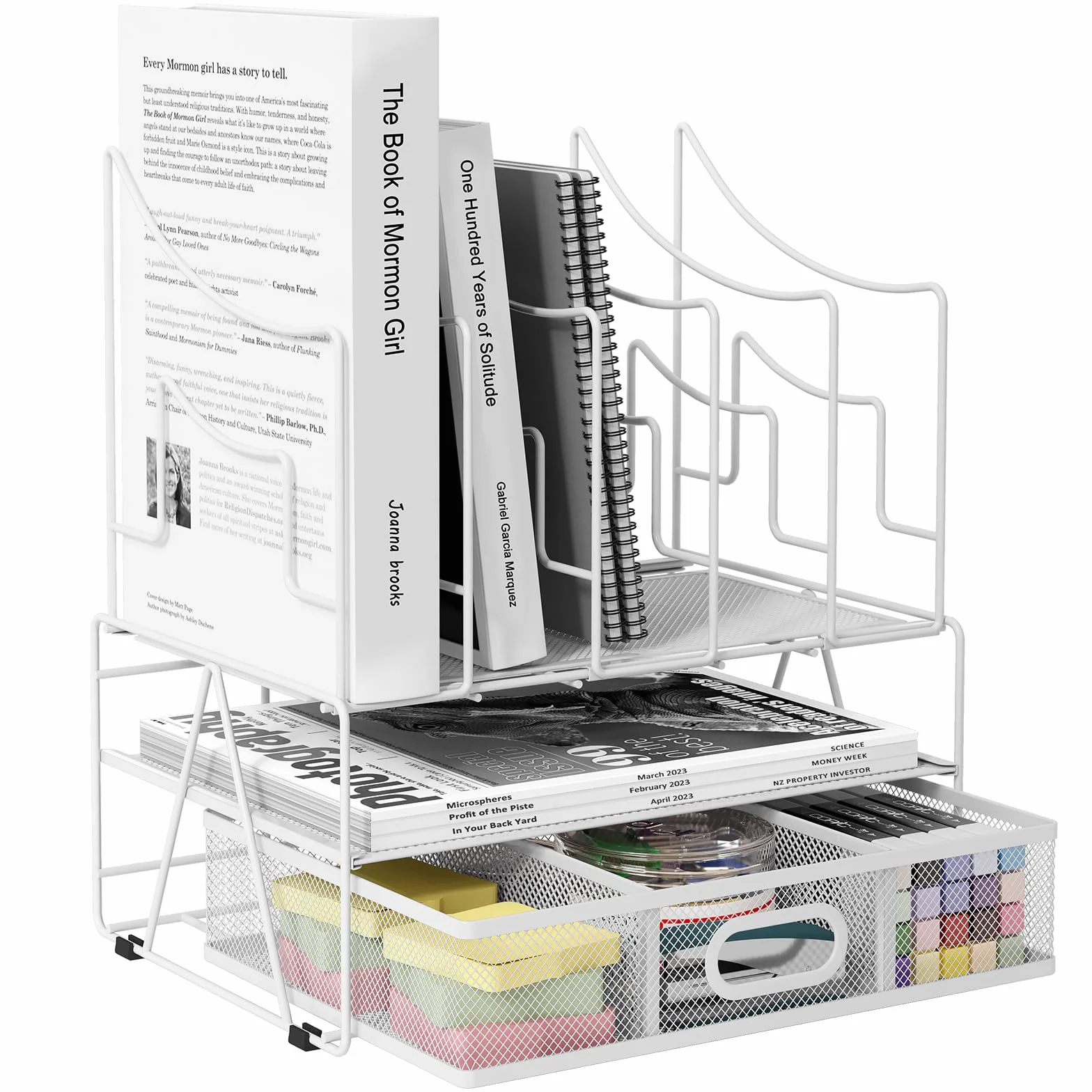 EasyPAG Stojak na Dokumenty A4 Metal 7 Przedziały,Półki na Foldery,Segregator Stojący,Taca na Czasopisma,Organizer na Biurko,Półka na Listy do Domu & Biura,Biały