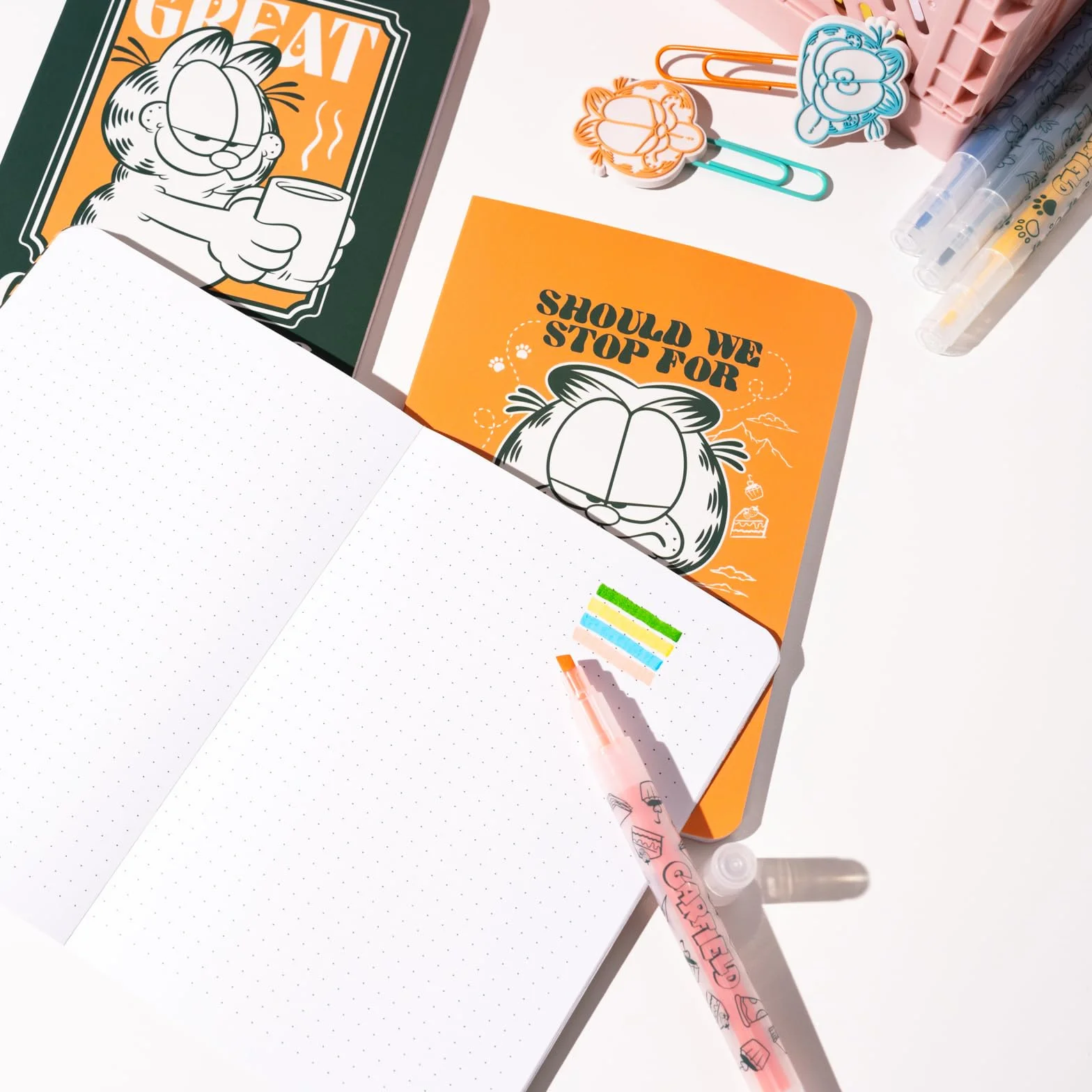 Grupo Erik Stationery Set - Garfield | Pencil Case With A6 Notebooks, Highlighters, Sticky Notes, Paper Clips, Stickers, Pen, Pencil | Garfield Gifts For Cat Lovers