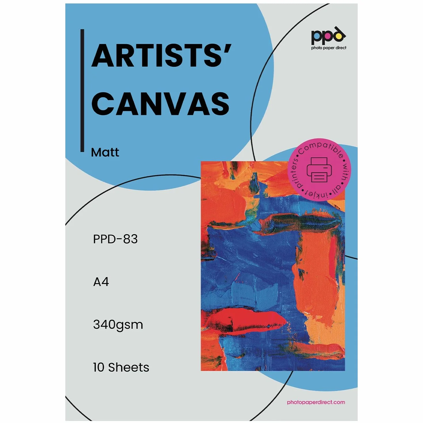 PPD A4 10 Arkuszy Płótna do Drukarek Atramentowych Inkjet, 340g - PPD-83-10