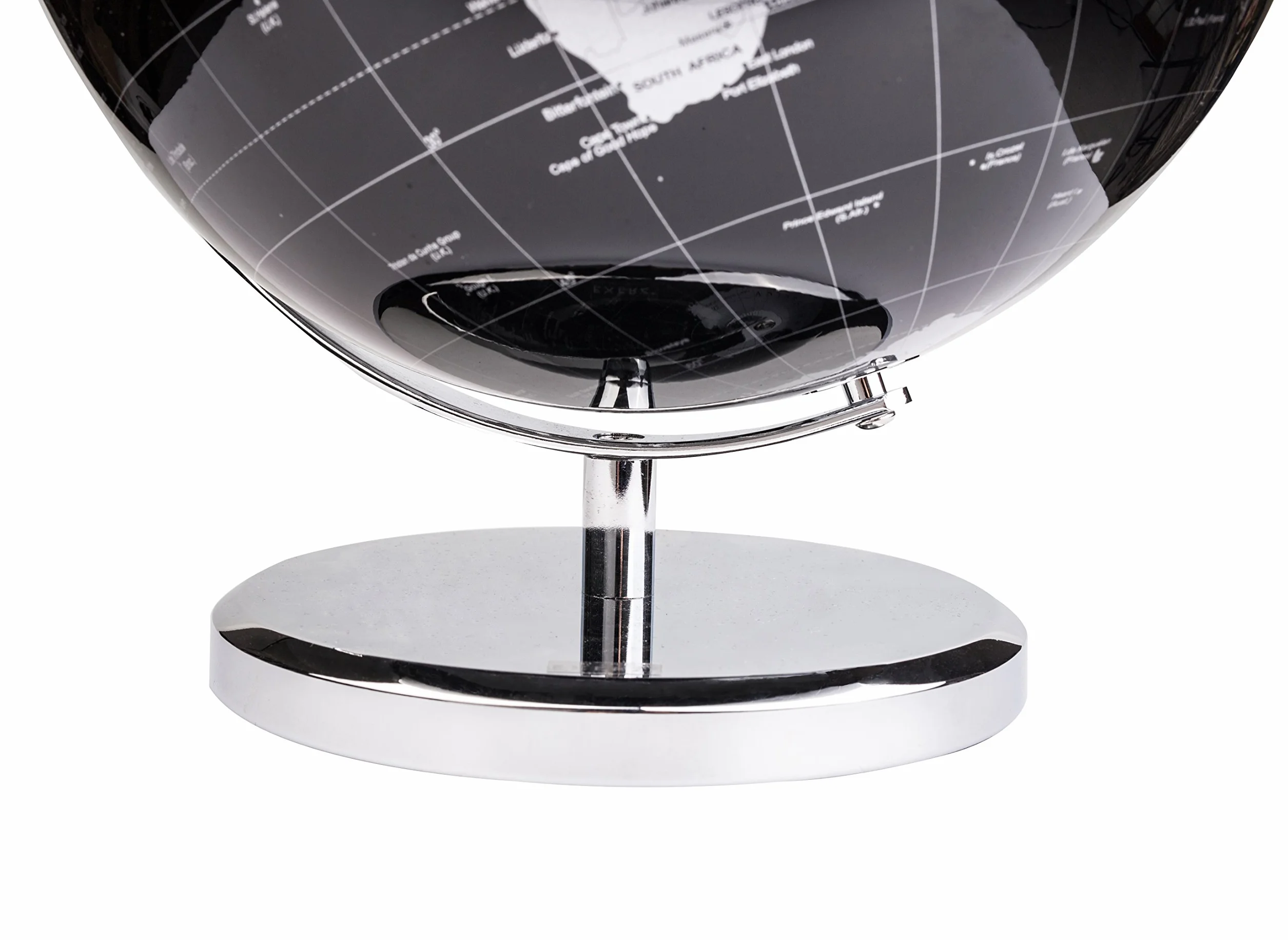 Globus światowy 25 cm z metalową podstawą - edukacyjny geograficzny globus Ziemi, metaliczny czarny