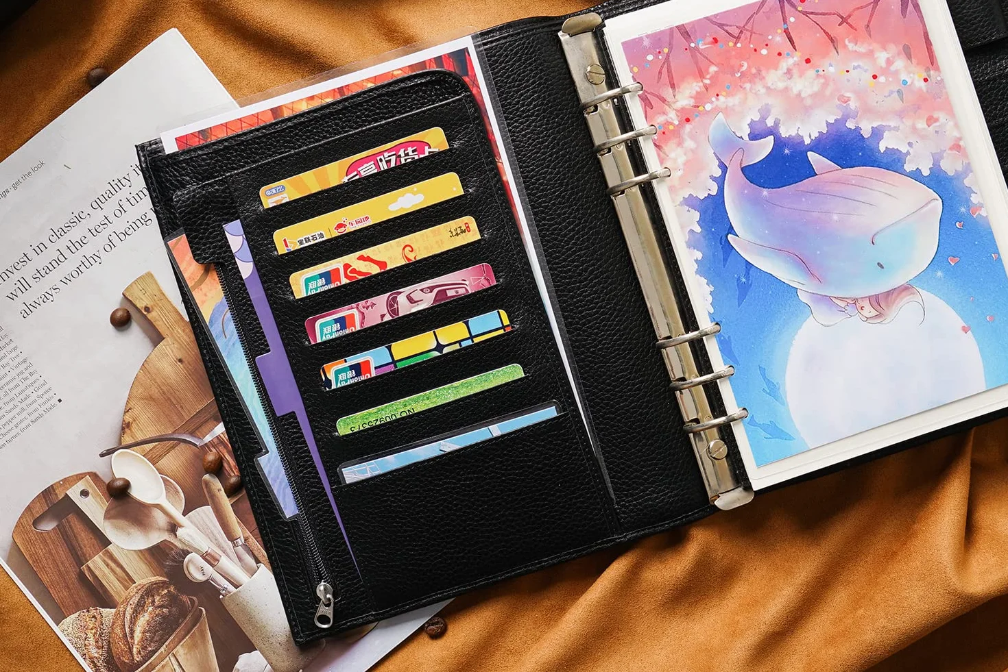 Moterm A5 Luxe Ringe Planer - Echtes Leder Binder Organizer (Kiesel-Schwarz,30mm Ring)